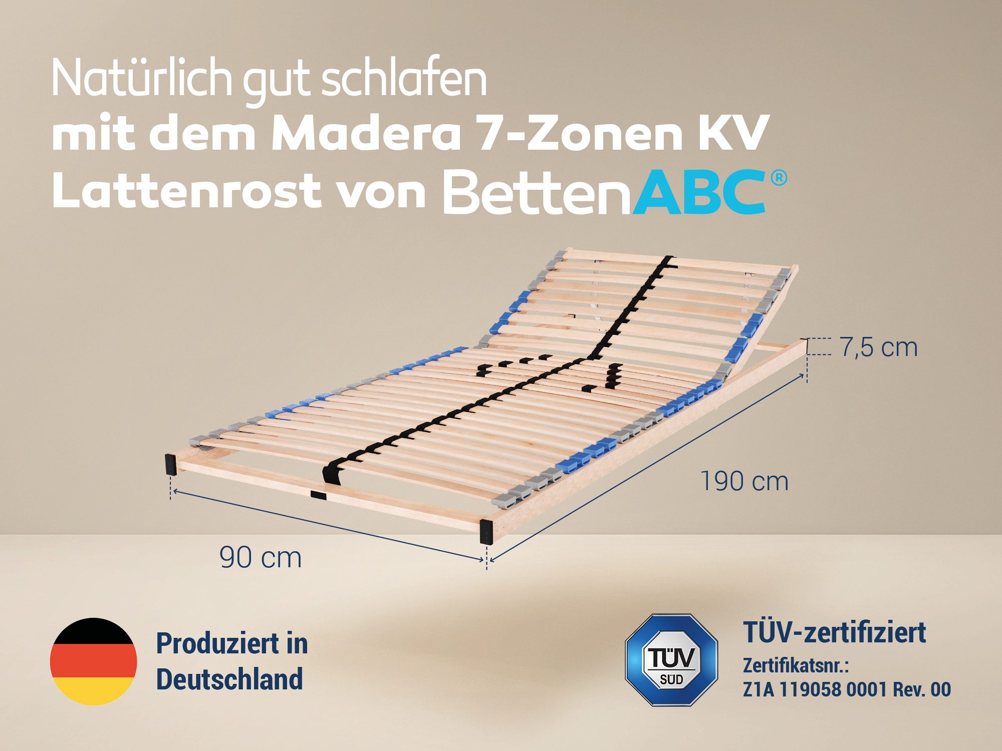 Lattenrost MaDeRa 7 Zonen Lattenrost zur Selbstmontage mit und ohne Verstellung, Betten-ABC, Kopfteil Kopfteilverstellung, Fußteil Kopfteilverstellung, Kopf- und Fußteil nicht verstellbar, besondere Langlebigkeit, stabil