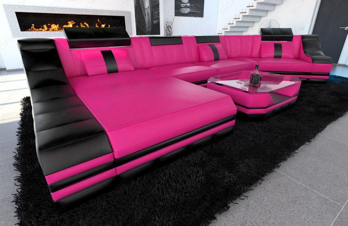 Sofa Dreams Ecksofa Ledersofa Turino Mini C Form, Designersofa, Sofa mit LED Licht und USB Anschluss