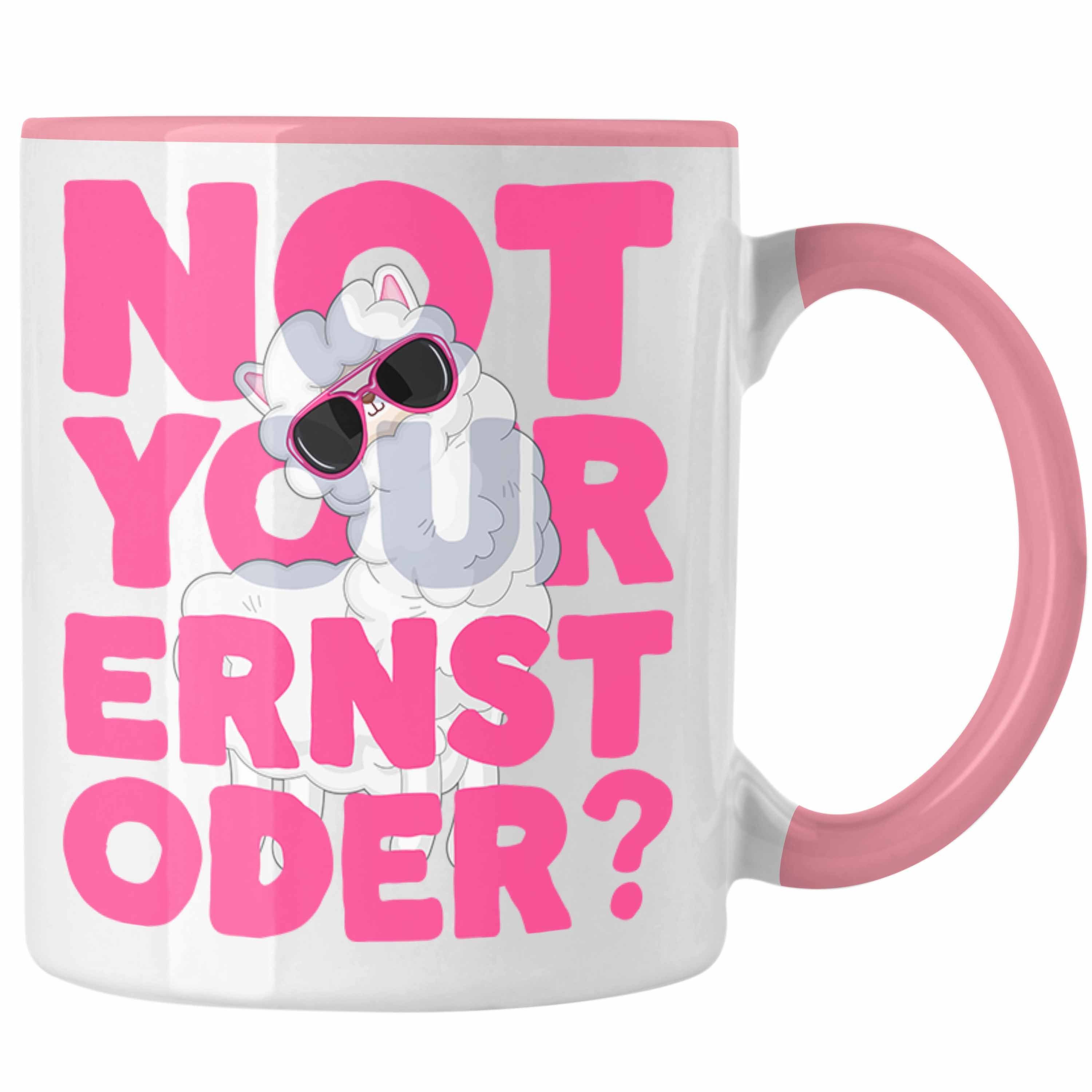 Trendation Tasse Not Your Ernst Oder Tasse Llama Kaffeetasse für Frauen mit Spruch Pink Rosa