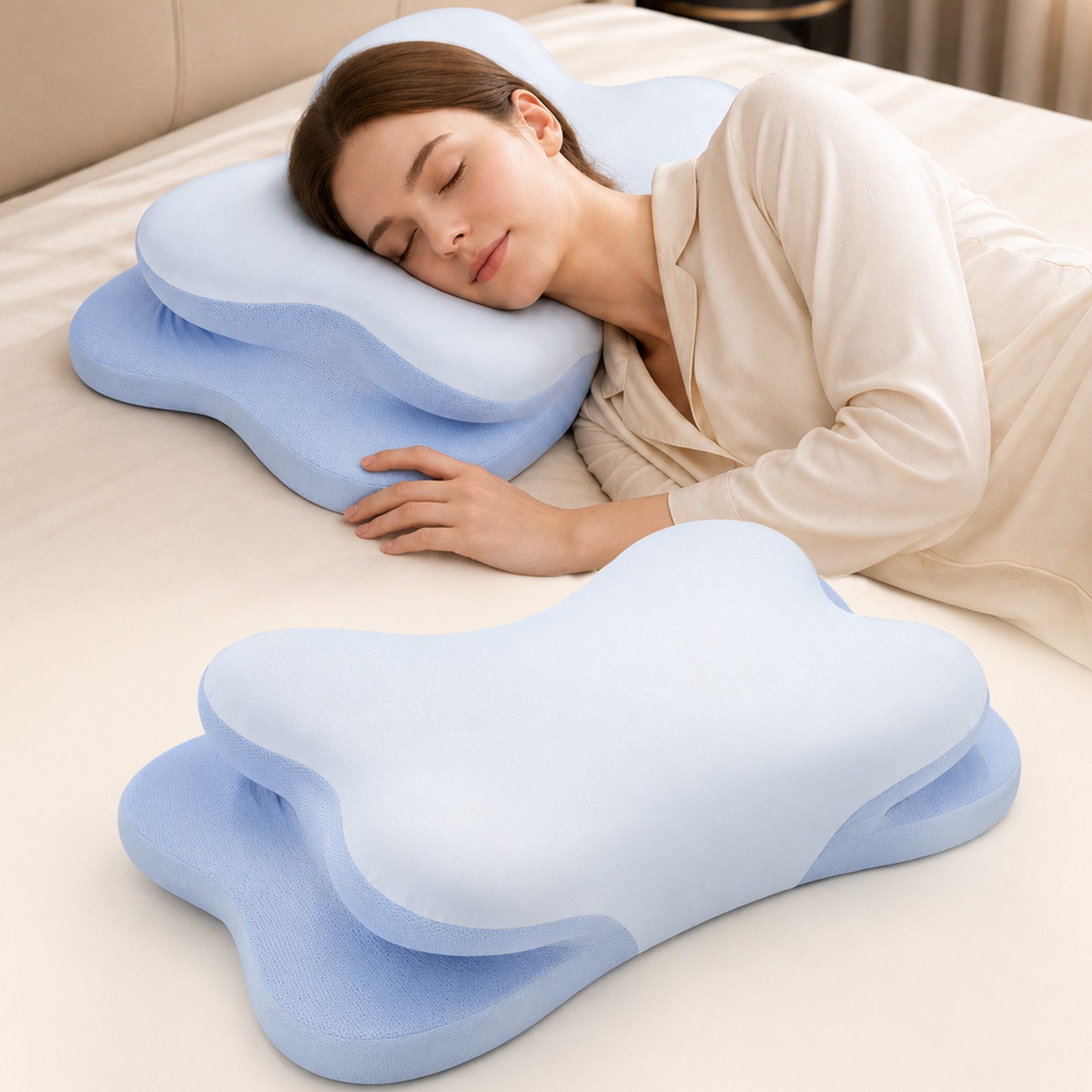 Esun Kopfkissen Nackenstützkissen Memory Foam, 2 Höhen Orthopädisches Nackenkissen, Füllung: 100% Memory Foam, Ruckenschlafer, Bauchschlafer, Seitenschlafer, orthopadisches kissen, Kissen vom OEKO-TEX® und CertiPUR Getestet, Seitenschläferkissen, Pillow, Kissen, Schlafkissen