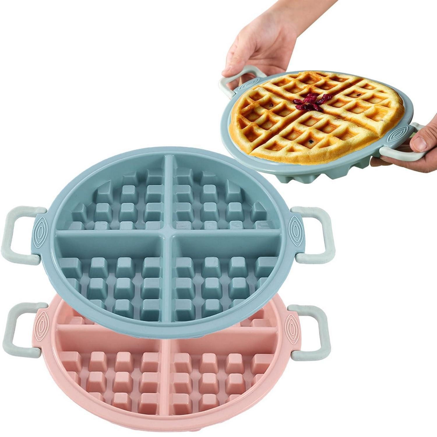 LuxusKollektion Backform Waffelbackform Silikon Set Pink/Blau 2St