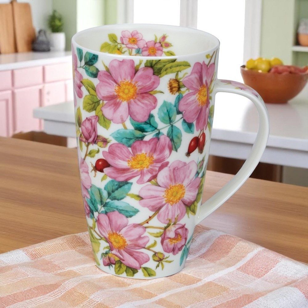 Dunoon Tasse Becher Henley Wild Rose 600 ml Bone China Kaffeetasse 15cm Teetasse, 1-tlg., Porzellan, Spülmaschinengeeignet