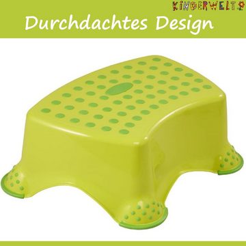 KiNDERWELT Tritthocker Premium Tritthocker Funny grün stabiler Hocker für Kinder, Anti- Rutsch- Funktion