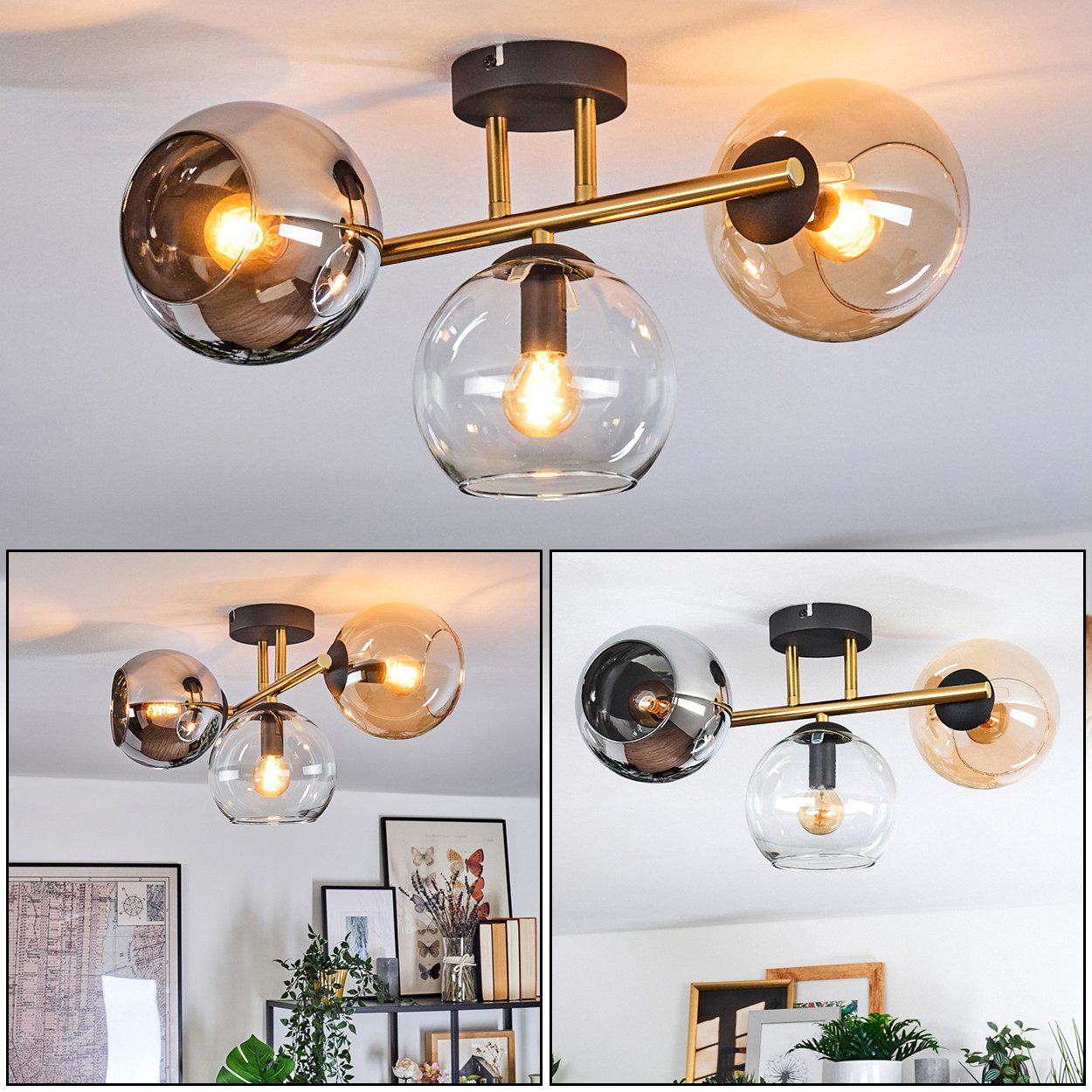 Stehlampe Deckenlampe aus Metall/Glas in Schwarz/Gold/Bernstein/Chrom/Rauch/Klar