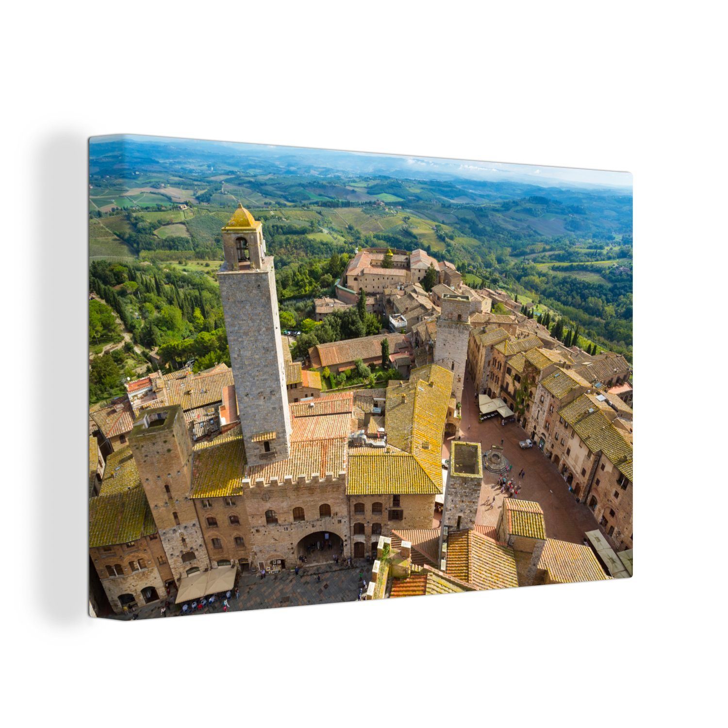 OneMillionCanvasses® Leinwandbild San Gimignano von oben in der Toskana, Italien, (1 St), Wandbild Leinwandbilder, Aufhängefertig, Wanddeko, 30x20 cm