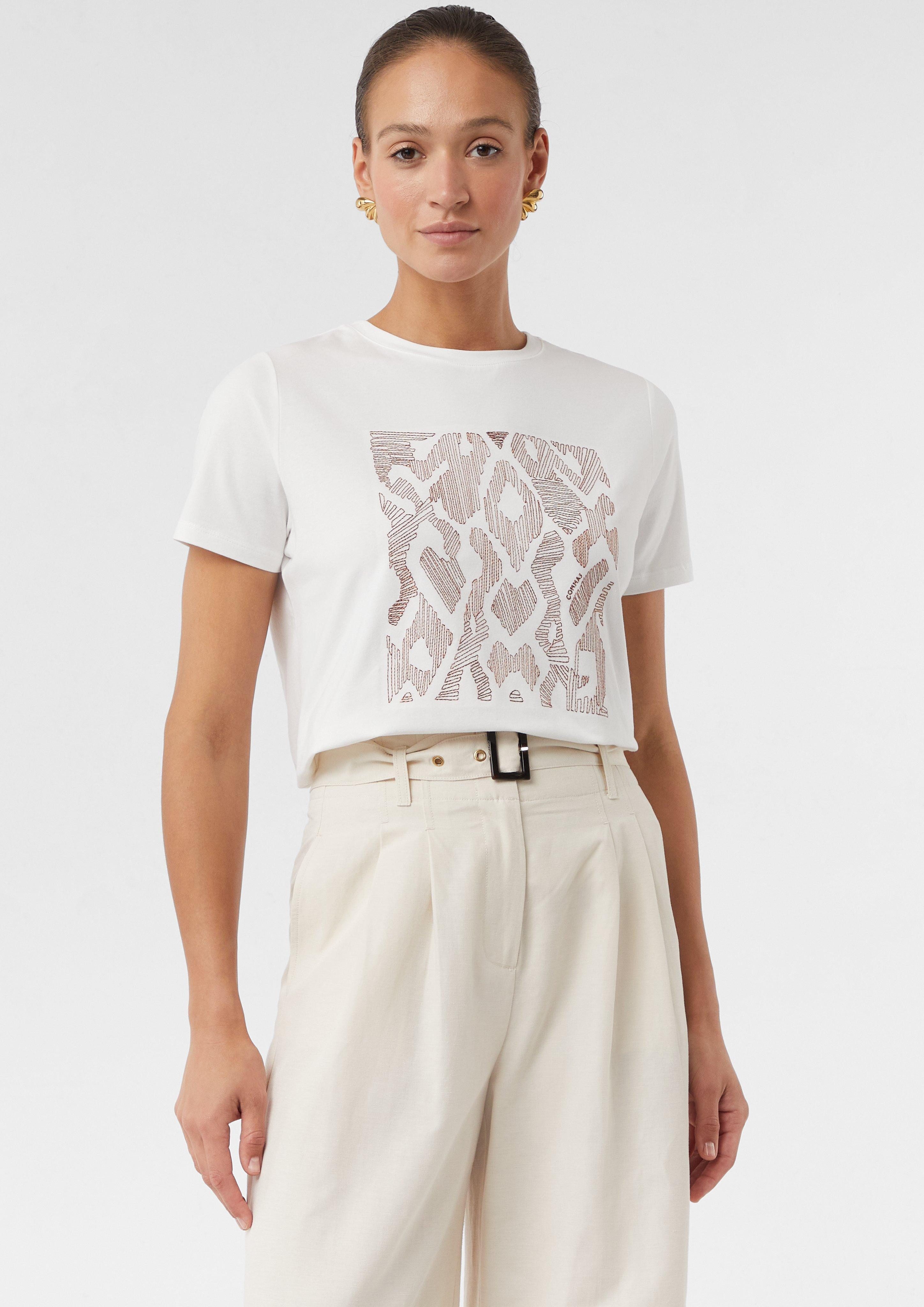 Comma Kurzarmshirt T-Shirt aus Baumwollmix mit günstig online kaufen