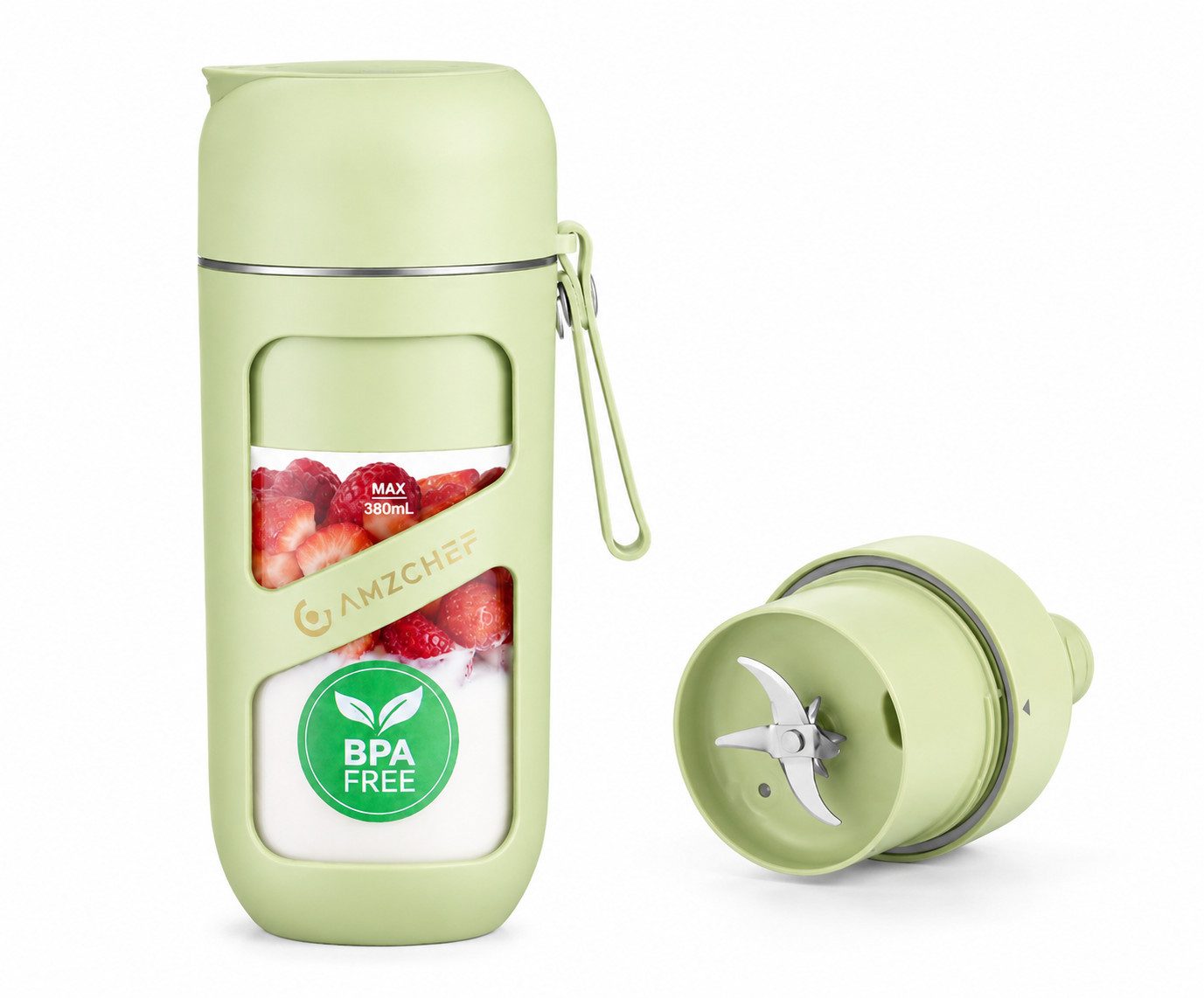 TSE Akku-Smoothie-Maker AMZCHEF Vakuum Smoothie Maker 380 ml Mini Mixer 10 Klingen, Protein Shaker To Go, Drehzahl 18.000 U/min