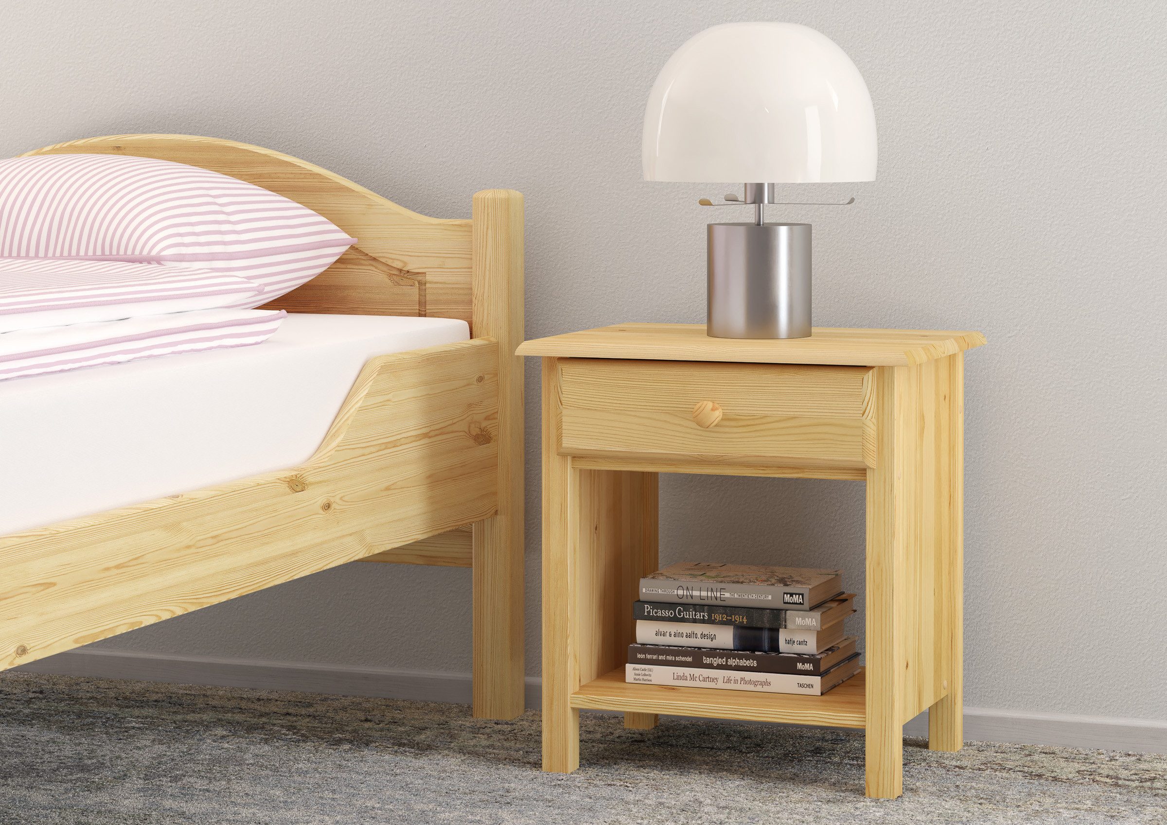 ERST-HOLZ Nachtkommode Nachttisch Kiefer Massiv, 90.20-K0 - Nachttisch Kiefer natur-Eine Schublade