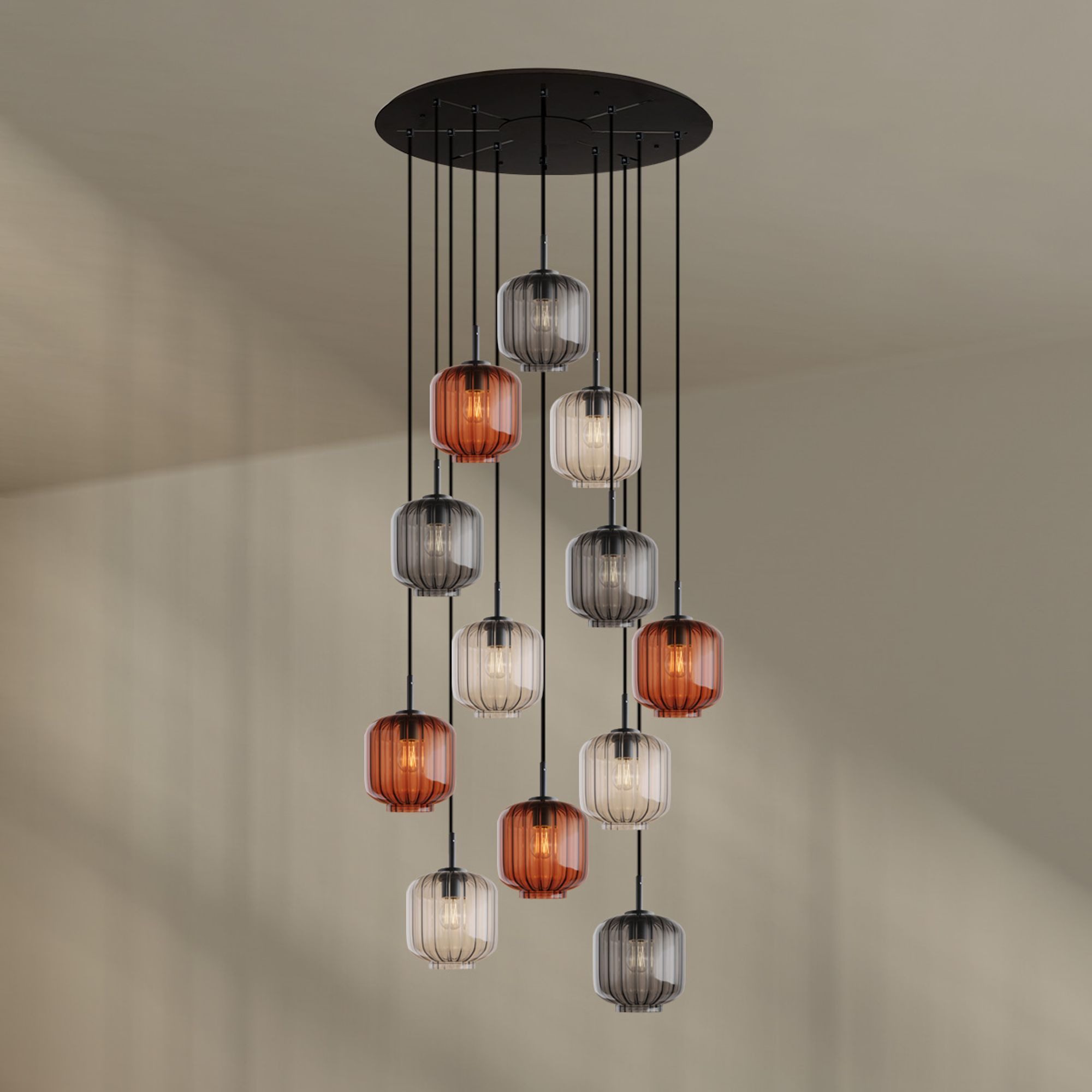 s.luce Pendelleuchte Velo Galerieleuchte 12-flg Ø 80cm Baldachin Ø 20cm Mehrfarbig
