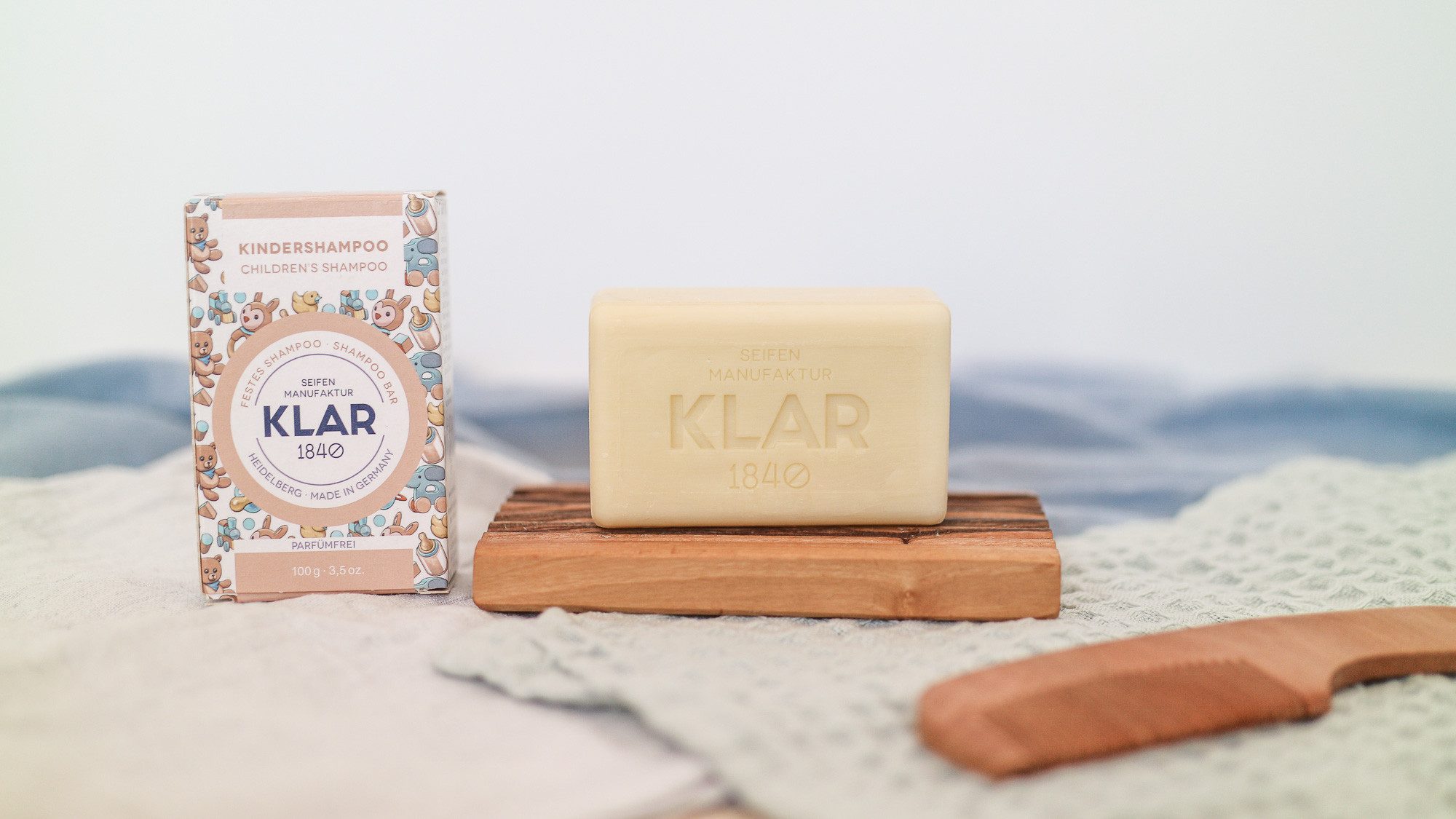 KLAR Seifenmanufaktor Handseife Klar Seifen Kindershampoo, 100g (parfümfrei), ab dem 1. Lebensjahr