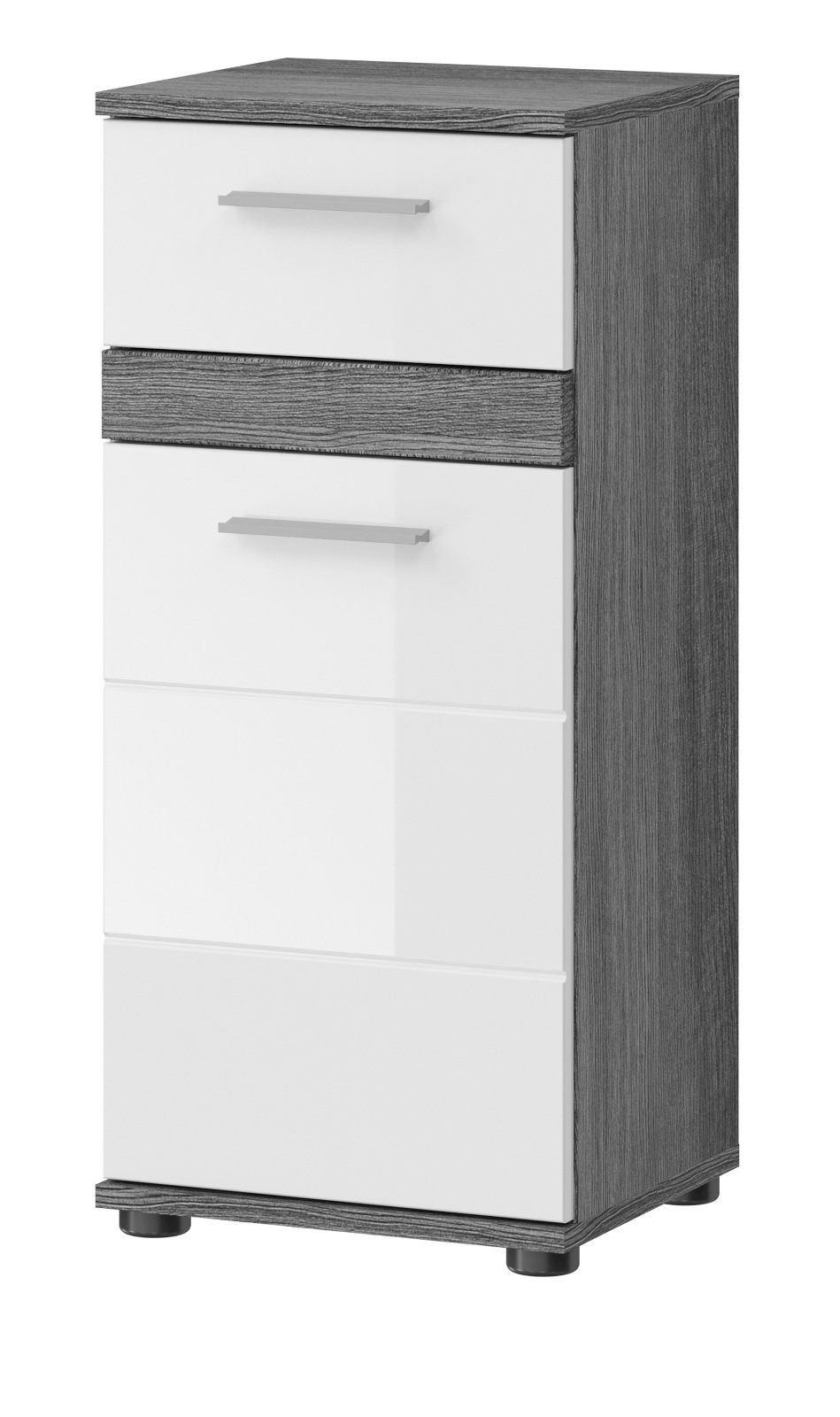 xonox.home Unterschrank Blake (Badschrank in weiß Hochglanz und Rauchsilber grau, BxH 35 x 79 cm) Türanschlag wechselbar, mit Schublade