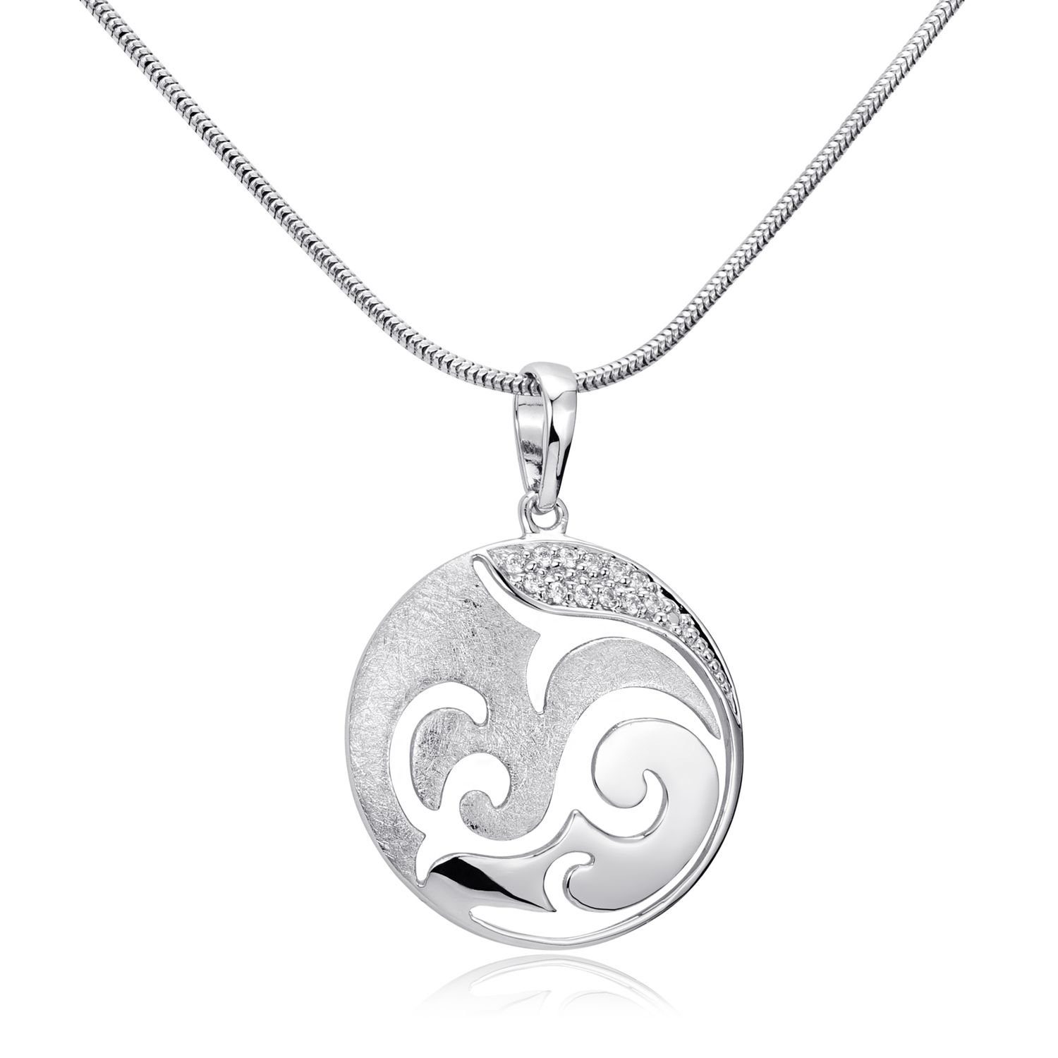 Materia Runder Anhänger Damen Silber Ornament Anhänger Zirkonia Ø23mm KA-455, 925 Sterling Silber, rhodiniert