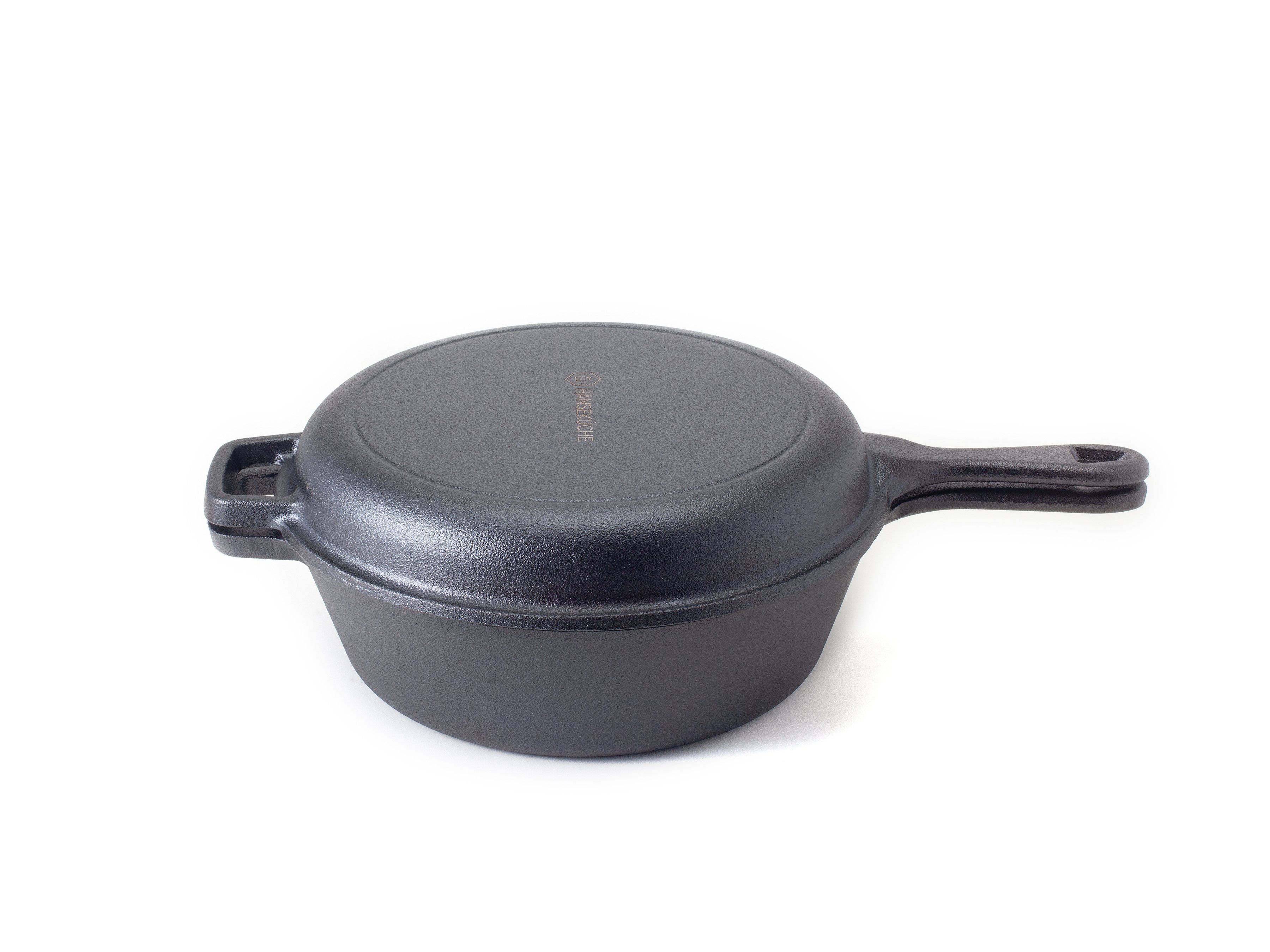 Hanseküche Schmortopf Gusseisen 2in1 Topf mit Pfannendeckel – Кастрюли жаровни mit Pfanne, Gusseisen (Topf, 1-tlg., mit Griff), Induktionsgeeignet