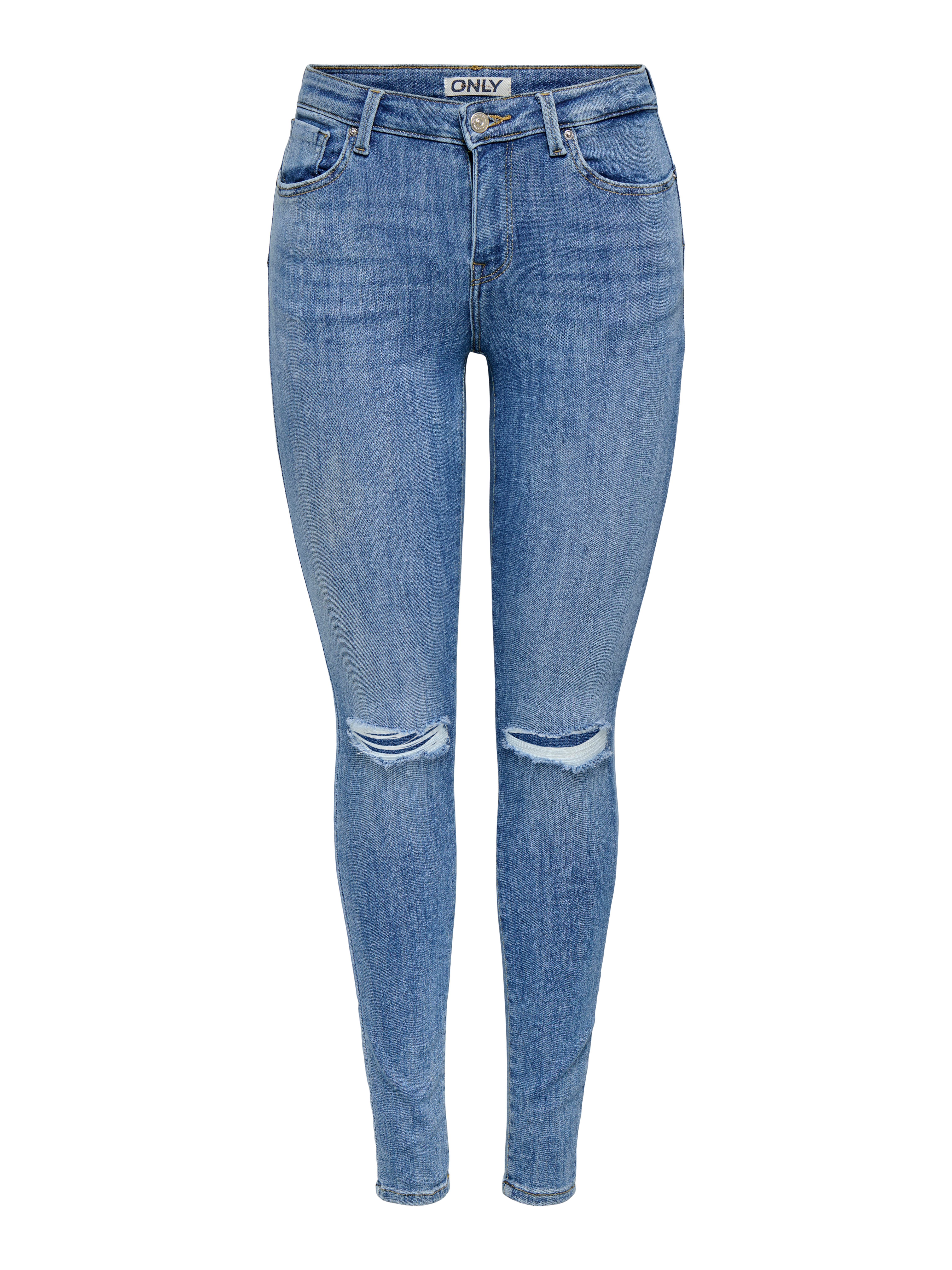 ONLY Skinny-fit-Jeans ONLPOWER MID SK PUSHUP KNEE CUT DNM mit Destroyed Det günstig online kaufen