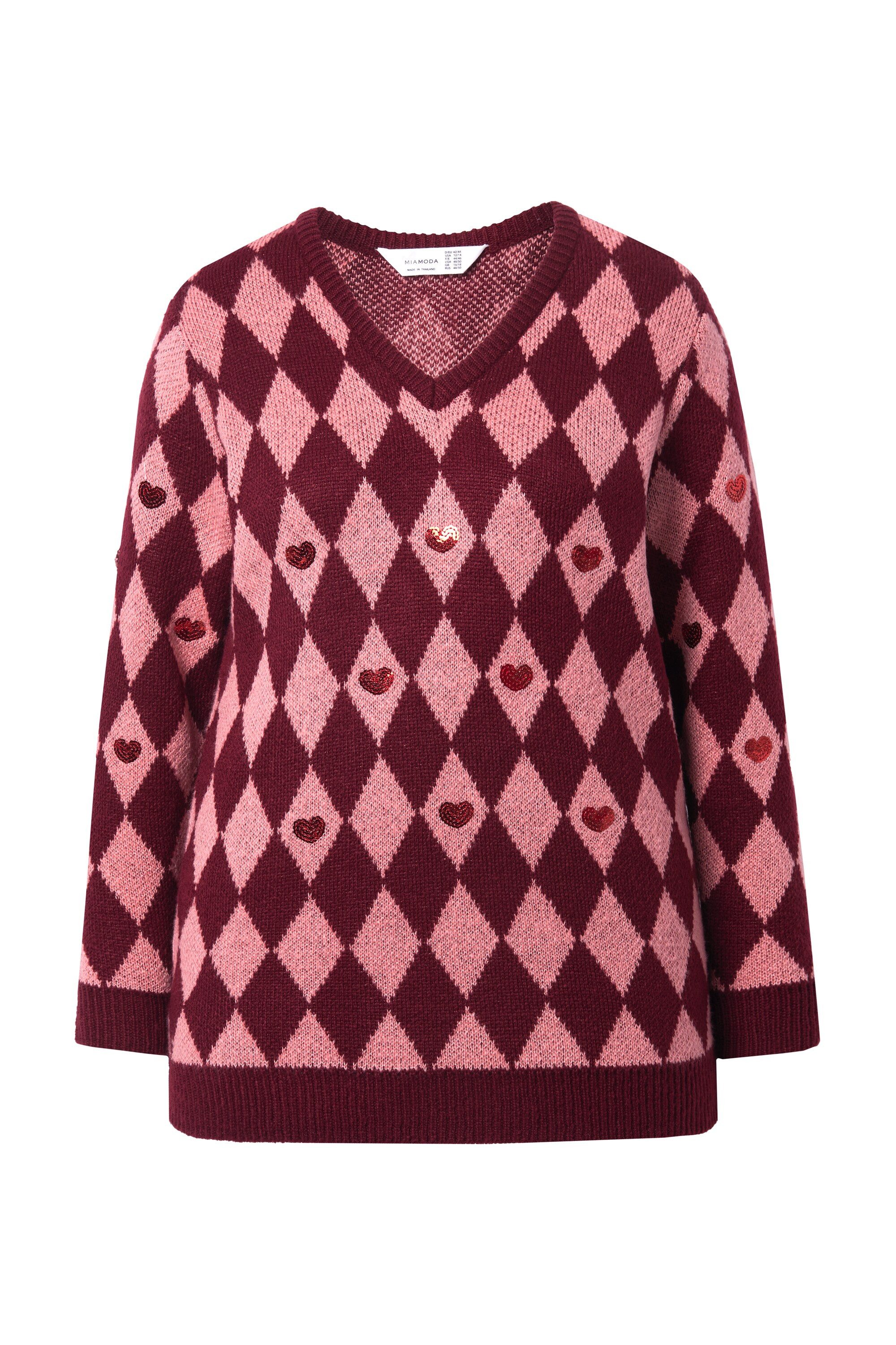 MIAMODA Strickpullover Pullover Rhombenmuster Pailletten-Herzen günstig online kaufen