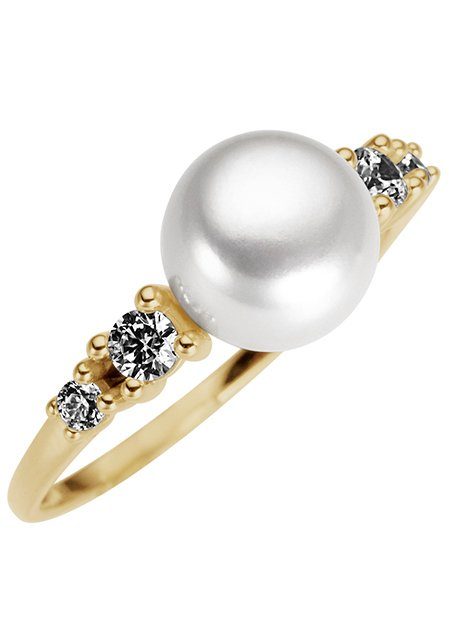 Firetti Perlenring Schmuck Geschenk Gold 333 Fingerring Damenring Perle, zu Kleid, Shirt, Jeans, Sneaker! Anlass Geburtstag Weihnachten