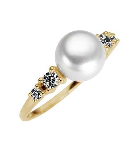 Firetti Perlenring Schmuck Geschenk Gold 333 Fingerring Damenring Perle, mit Zirkonia (synth) - mit Süßwasserzuchtperle