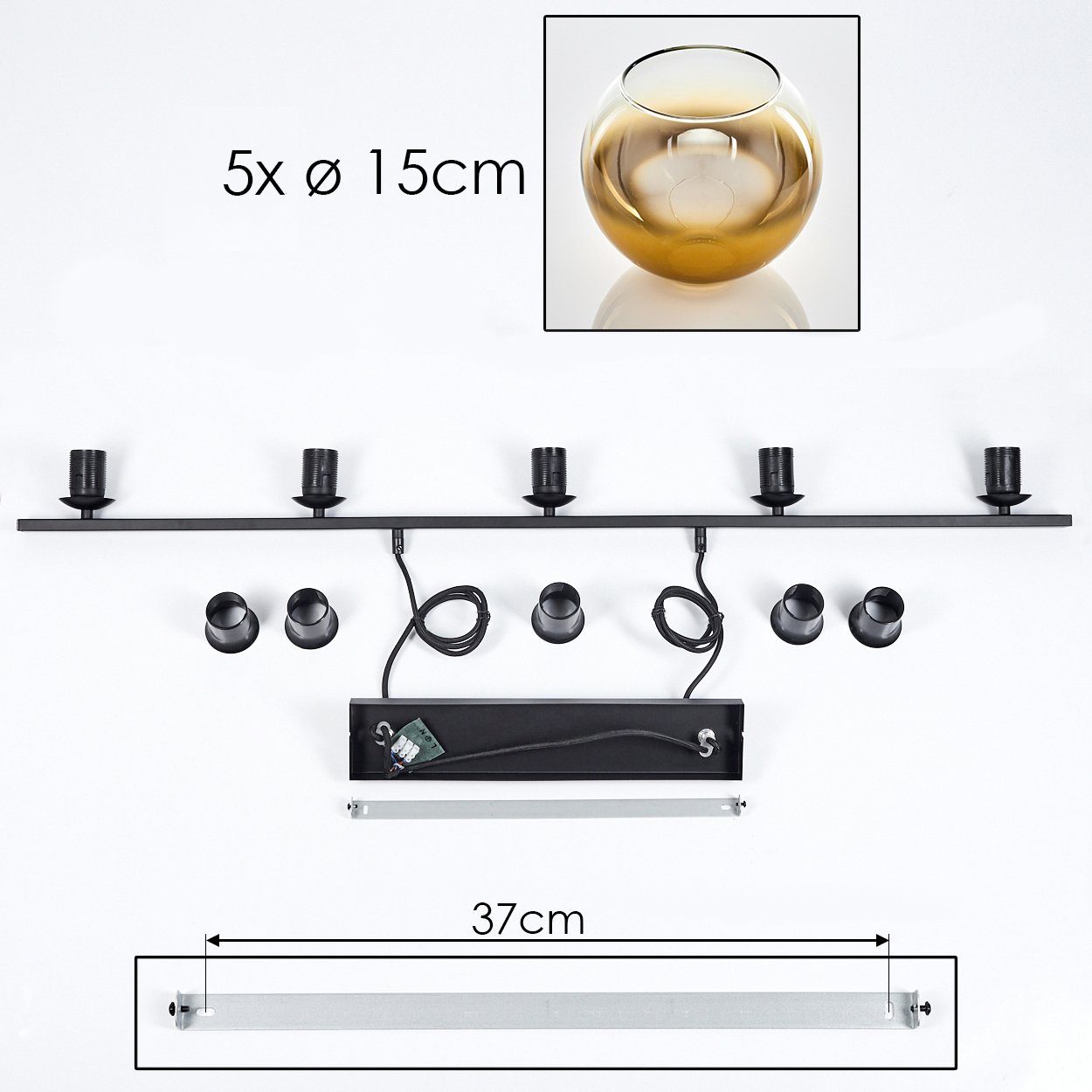 cm), Glasschirmen hofstein Leuchtmittel, in mit 5 Pendelleuchte Metall/Glas (15 E27 cm, aus max. x ohne 111,5 Höhe Hängeleuchte Schwarz/Goldfarben/Klar, Hängelampe