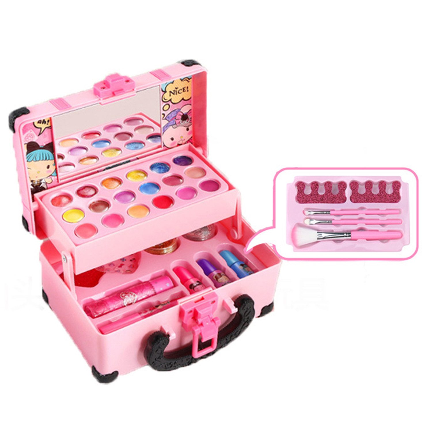 ZEUOPQ Kosmetik-Set Kinder-Kosmetikspielzeug Make-up Handtaschen, Lipgloss / Lidschatten / Rouge / Nagellack und kosmetisches Zubehör
