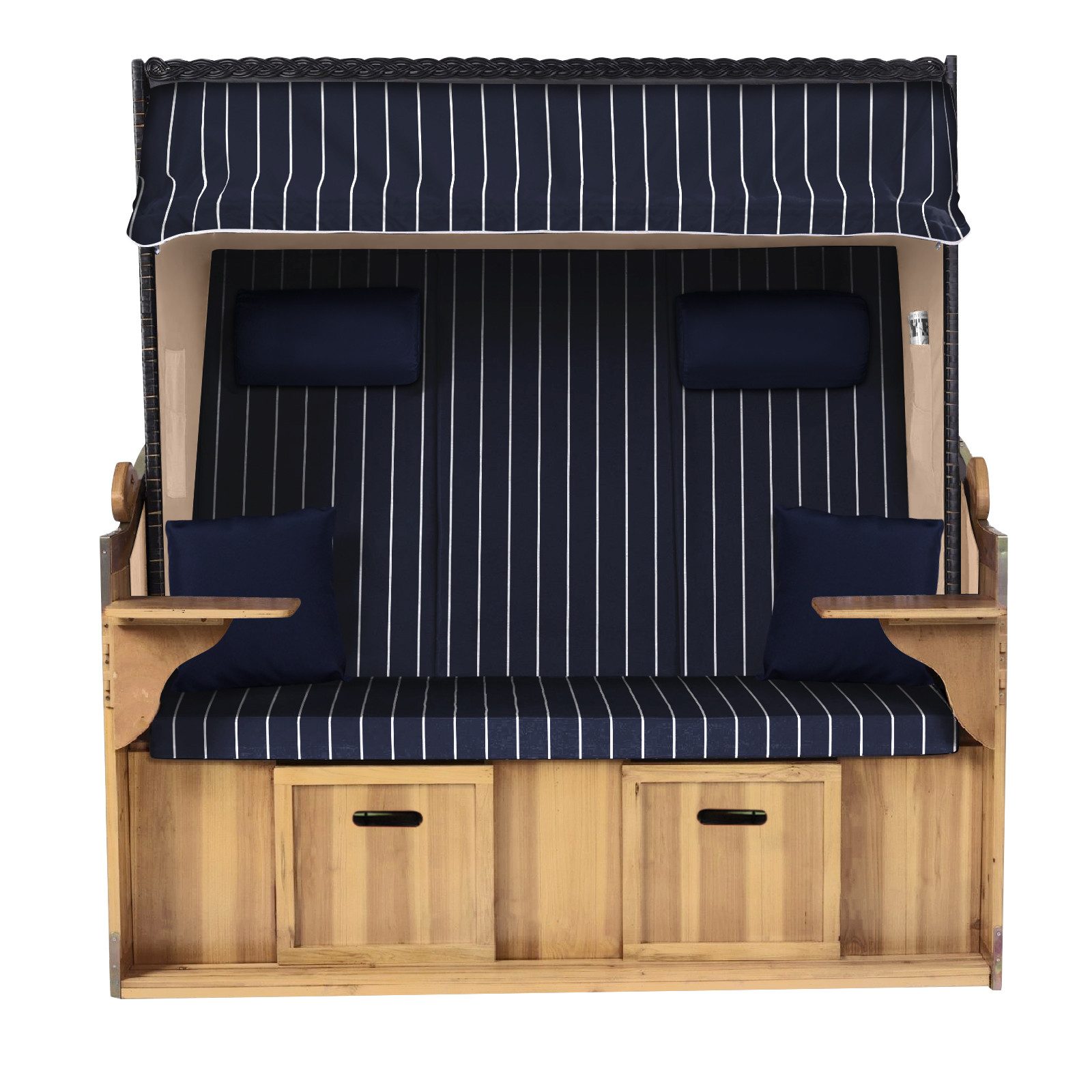 Strandkorb Hanse Strandkorb Strandkorb Ostsee XXL 2,5 Sitzer Volllieger Schwarz Blau, BxTxH: 150x80x160 cm, Ostsee XXL Volllieger, Ostsee 2,5-Sitzer Modell 2025, Stabiles Wacholder mit handgefertigtem Polyrattangeflecht