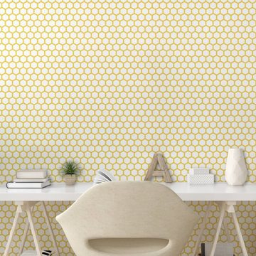 Abakuhaus Vinyltapete selbstklebendes Wohnzimmer Küchenakzent, Gelb und Weiß Hexagonal Comb