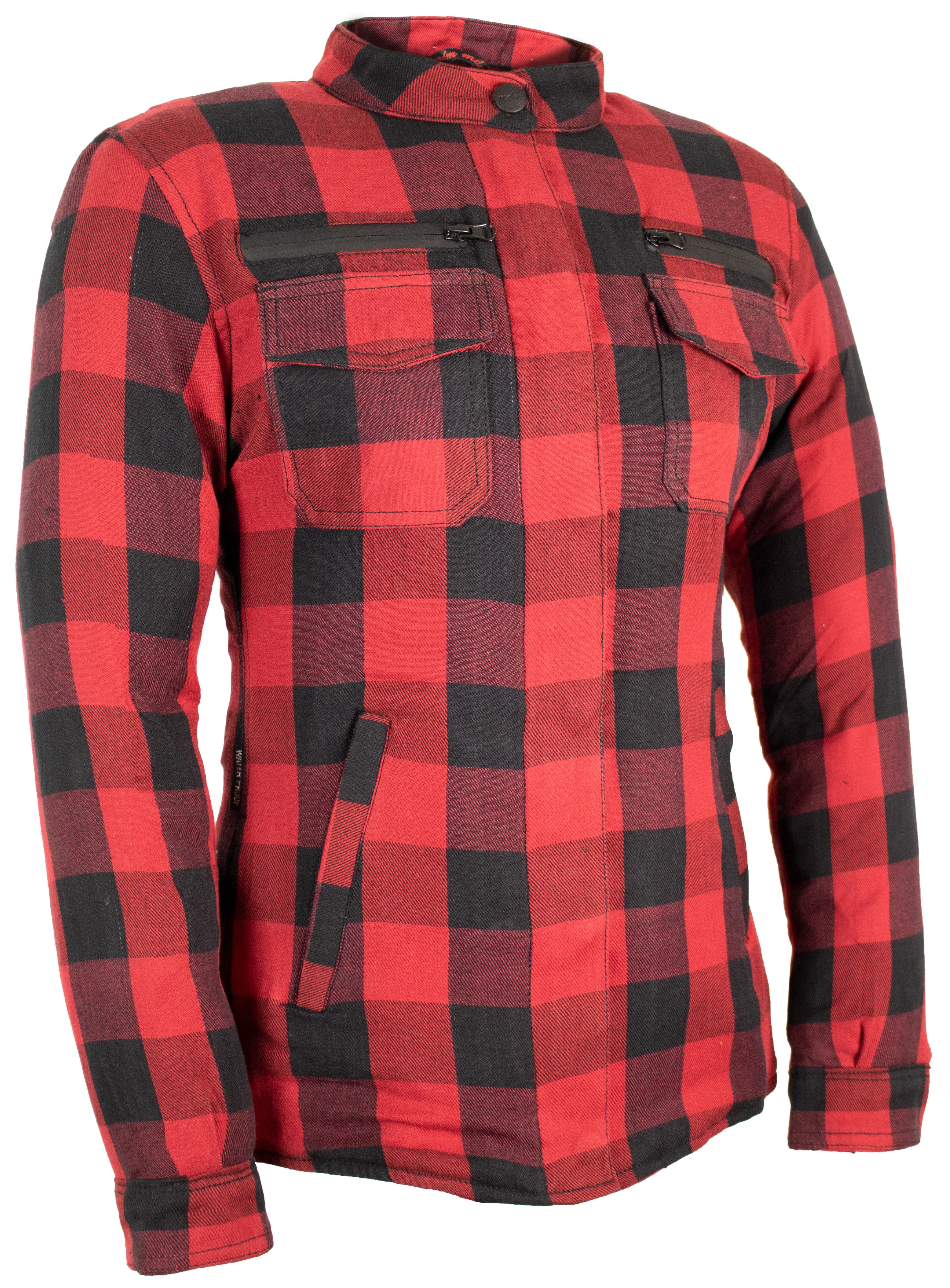 MDM Motorradjacke Damen Motorradhemd mit Protektoren Aramid Lumberjack Biker Flanellhemd (Damen Motorradhemd Aramid, 5 Protektoren, Thermofutter, Air Vent)