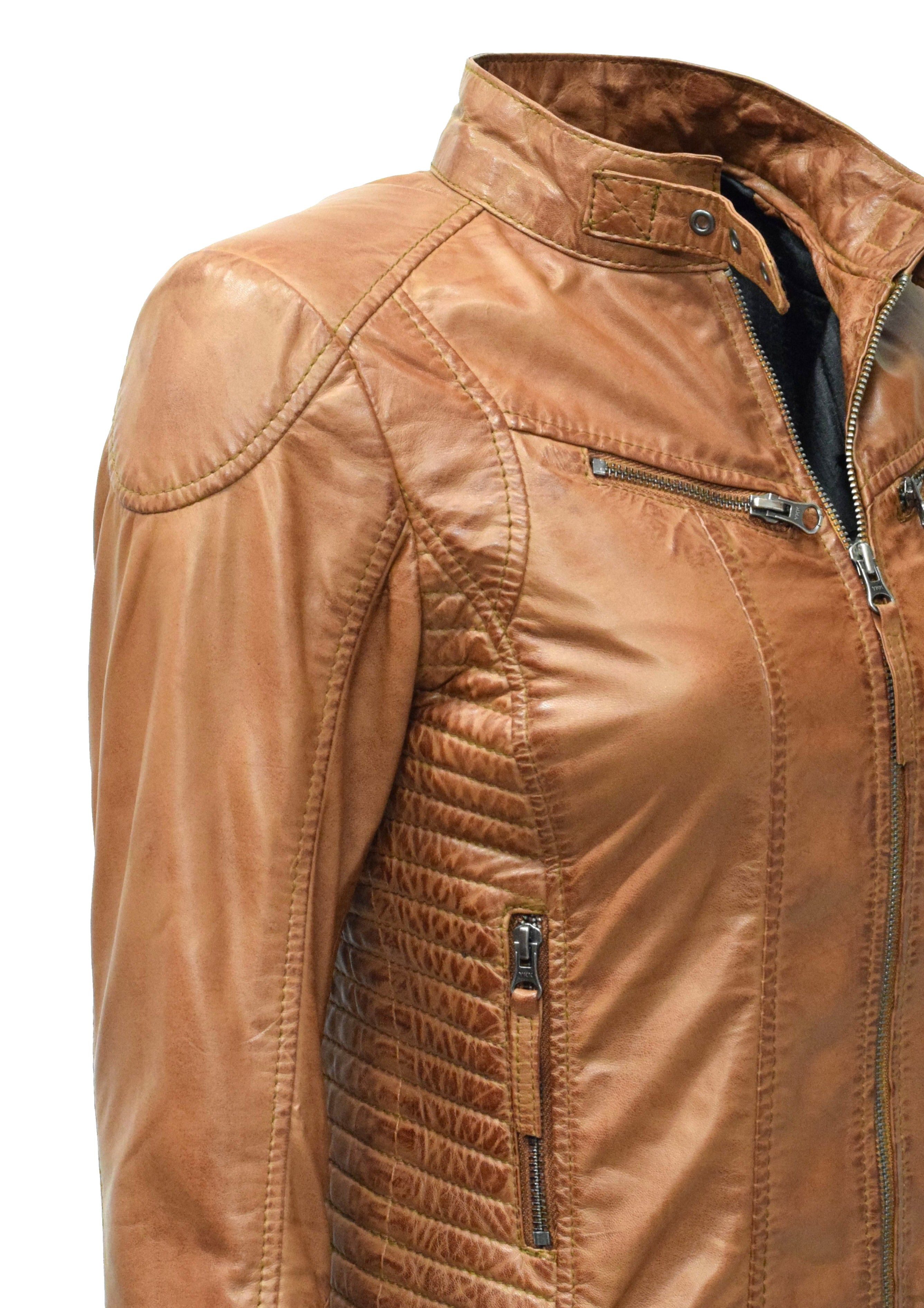 Zimmert Leather Lederjacke Frida washed Lammnappa Leder, Cognac, Schwarz, Braun, Beere, Rot