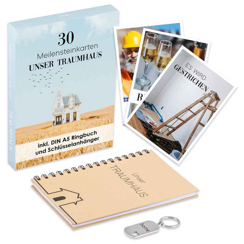 ILP Grußkarten 30x Meilensteinkarten Hausbau, Inkl. Ringbuch und Schlüsselanhänger