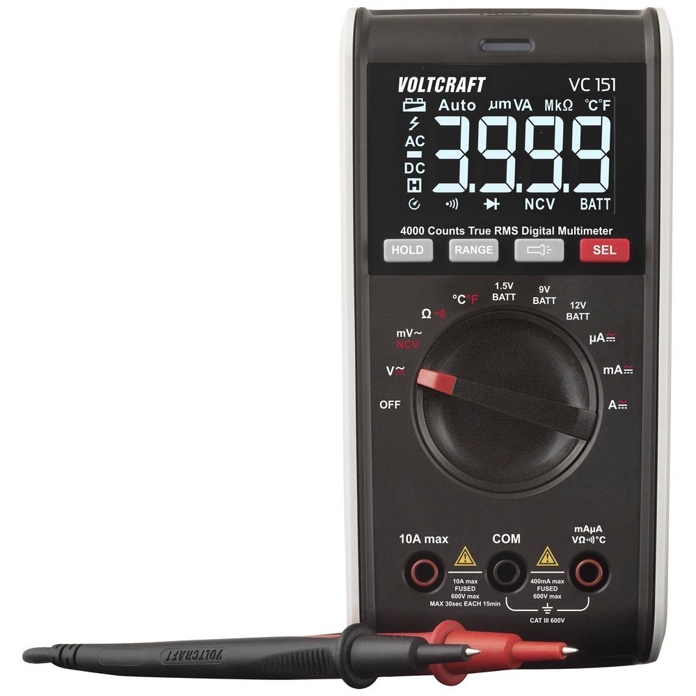 VOLTCRAFT Spannungsprüfer VOLTCRAFT VC151 Hand-Multimeter digital CAT III 600 V Anzeige (Count, (VC151)