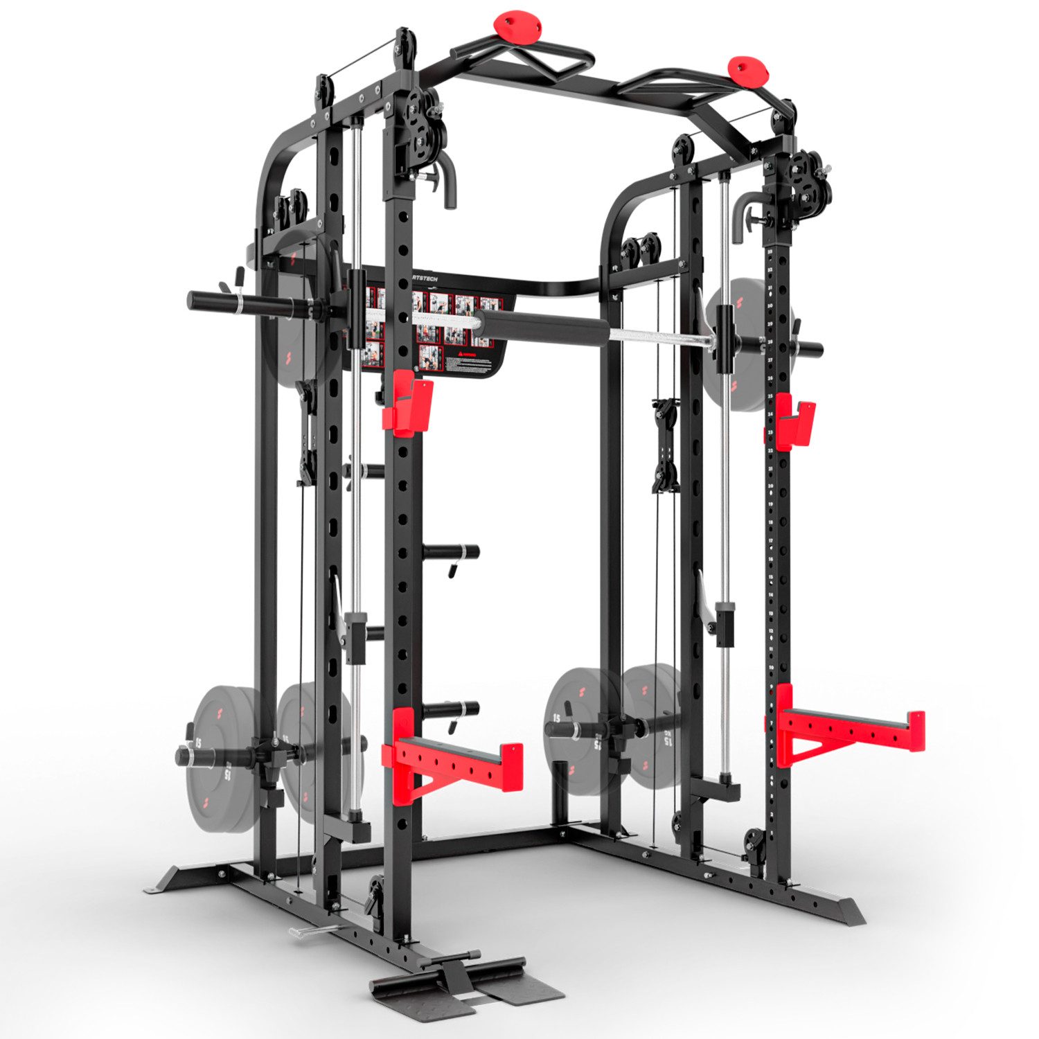 Sportstech Kraftstation SXM150, Sicherheitsstoppern, Latzugstange, Rudergriffstange, Trizepsseil