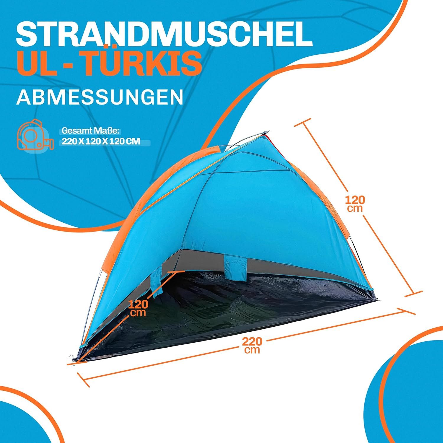 Blumixx Strandmuschel Pop Up Strandmuschel, Windschutz & Sonnenschutz, Personen: 3, kompakt faltbar, leichtes Reise-Strandzelt