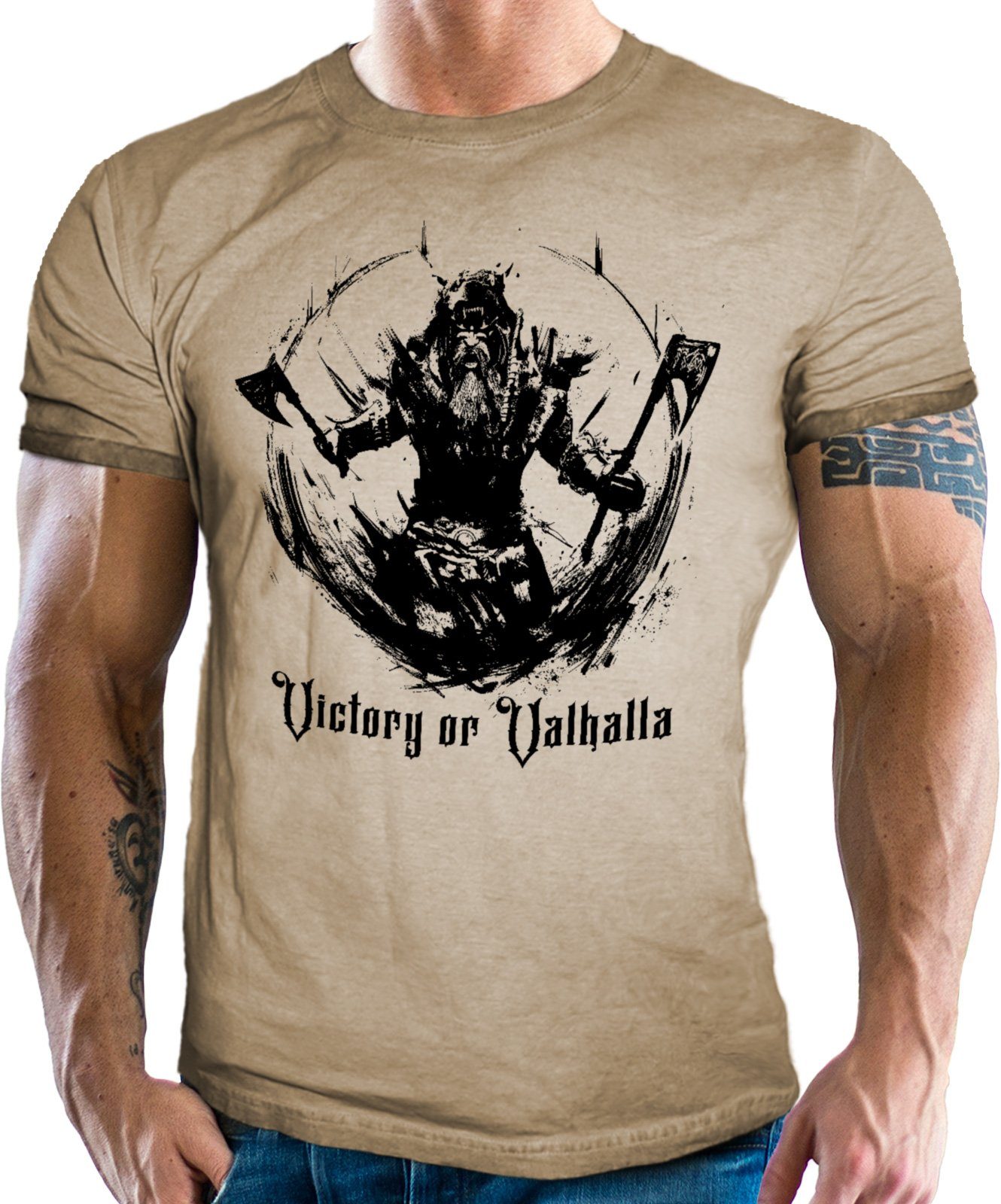 LOBO NEGRO® T-Shirt im vintage retro used Look für Wikinger Fans - Victory or Valhalla