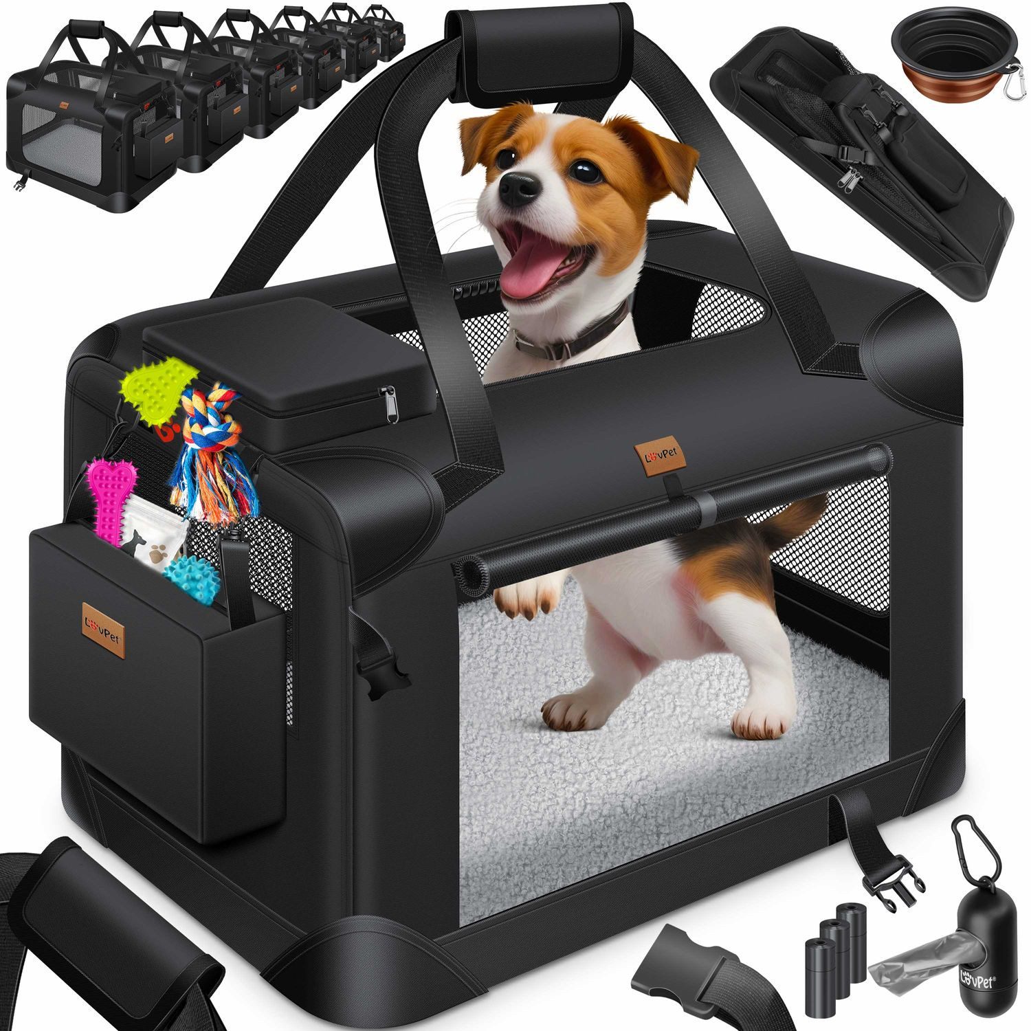 Lovpet Tiertransportbox bis 7 kg, Hundebox Hundetransportbox faltbar Inkl.Hundenapf Transport