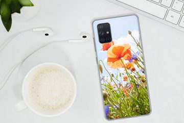 MuchoWow Handyhülle Blumen - Mohn - Frühling - Natur - Rot - Blau, Phone Case, Handyhülle Samsung Galaxy A71, Silikon, Schutzhülle