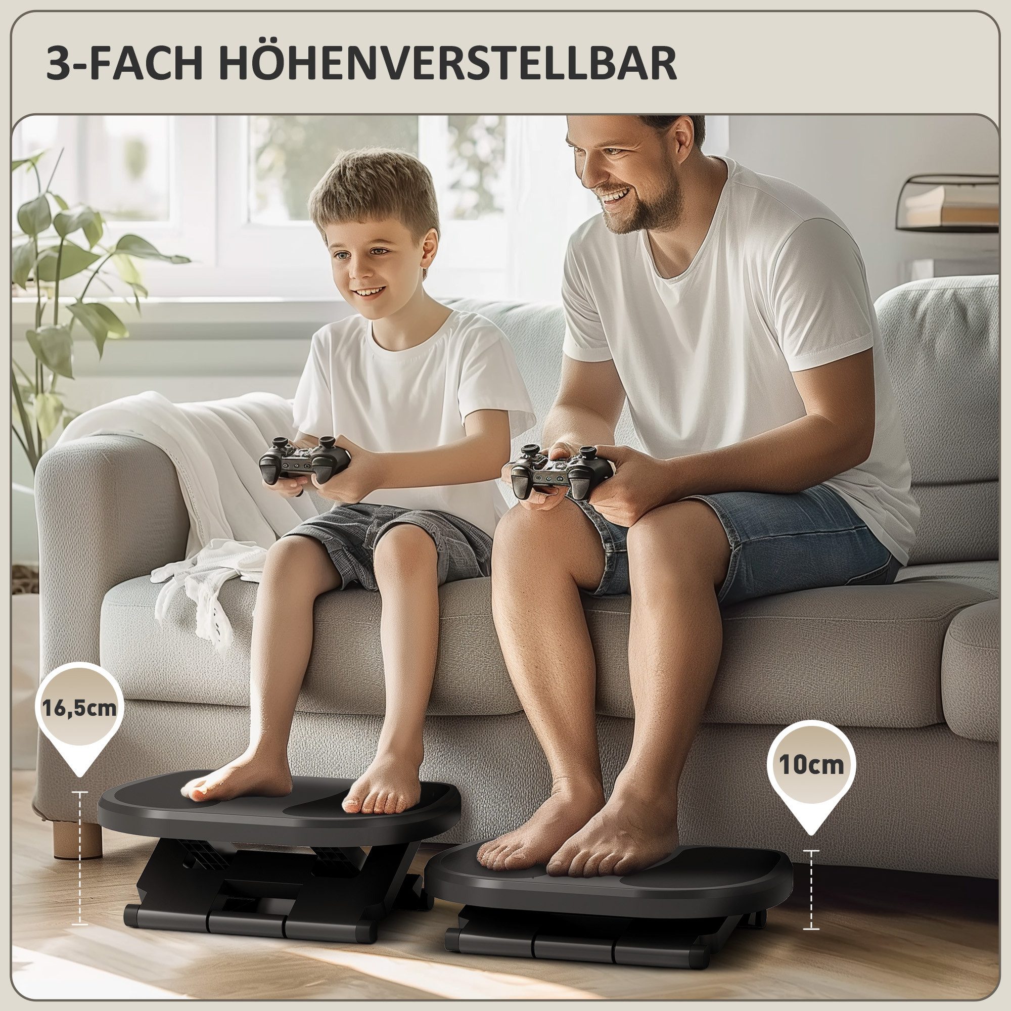 HOMCOM Fußhocker Ergonomische Schreibtisch, 3 Stufig Höhenverstellbar Fußbank (Fußablage, 1 St., Fußstütze), für Homeoffice, Büro, Grau – Bild 4 von 5