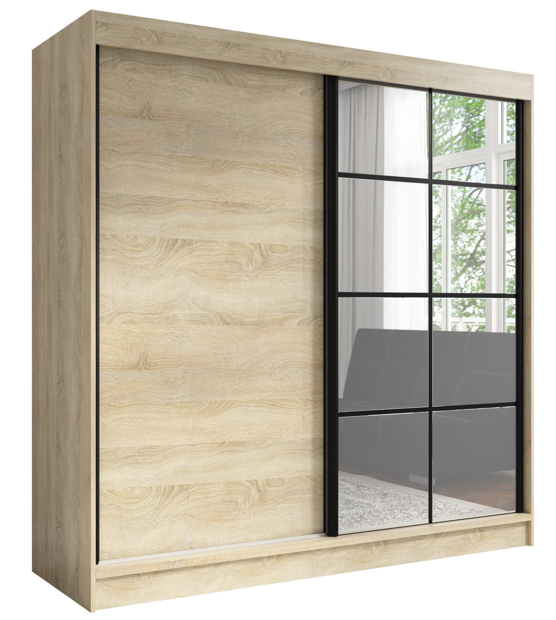 A&J MöbelLand GmbH Schiebetürenschrank TINA 2-türiger Kleiderschrank mit 2 Kleiderstangen und Spiegel (TOP ANGEBOT! Geräumiger Schrank mit einer Breite von 200 cm und Spiegel, ideal zur Aufbewahrung von Kleidung und Accessoires. TOP PRODUKT! Wählen Sie da