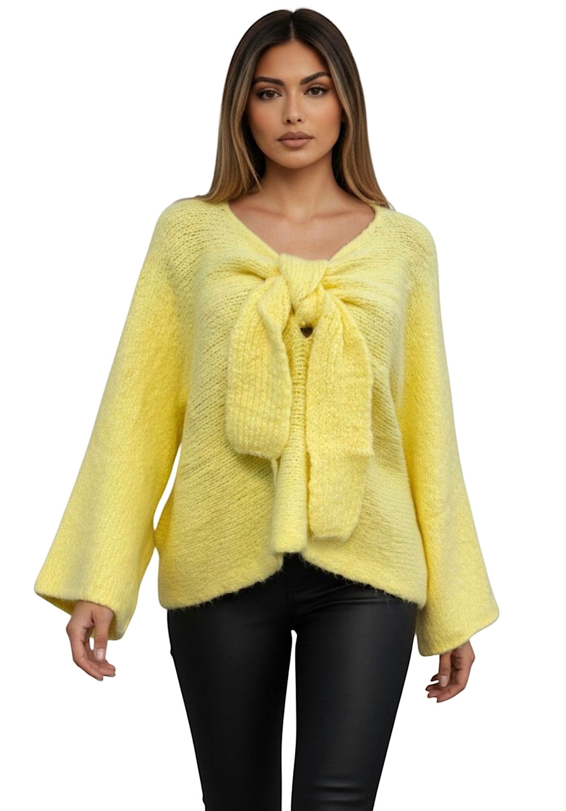 Worldclassca Cardigan WORLDCLASSCA Damen Oversize Cardigan Strickjacke mit Schleife Fashion Neue Kollektion - Stilvolle und gemütliche Strickmode für Damen