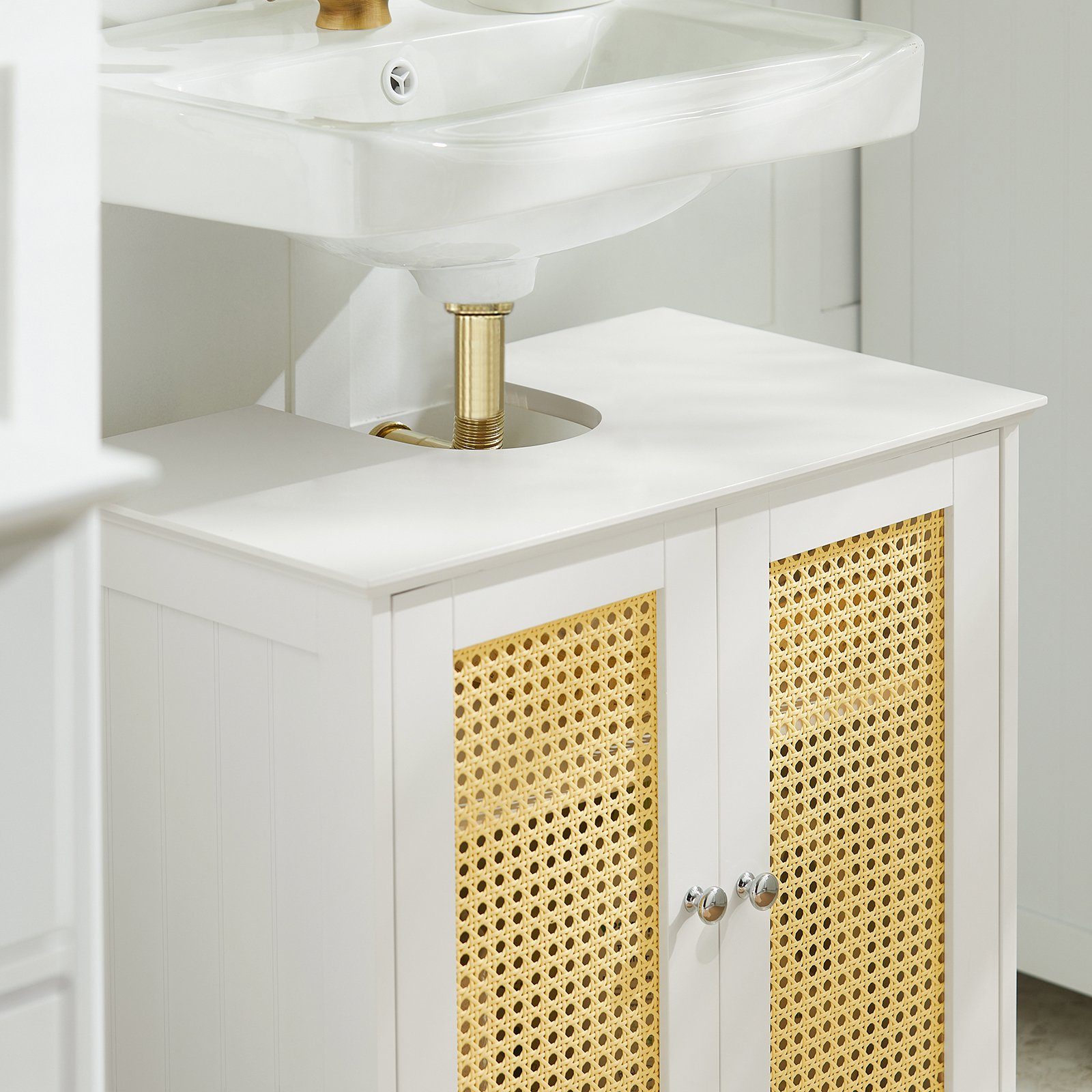 Gitteroptik-Türen Waschbeckenunterschrank Badmöbel mit Unterschrank Waschtisch Badschrank BZR72 SoBuy
