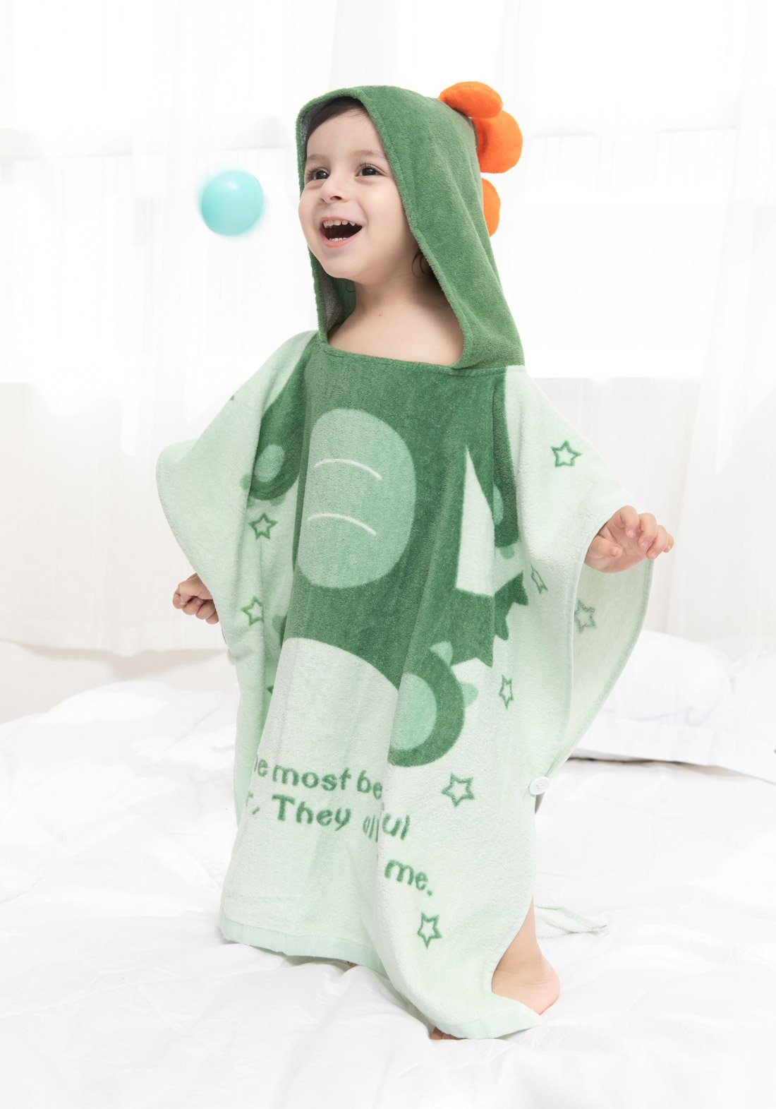 Vivi Idee Badetuch Kinder Badetuch Badeponcho Kapuzenhandtuch Bademäntel 100% Baumwolle, aus Dino Motiv, weiches und super saugfähiges, 0-6 Jahre Grün