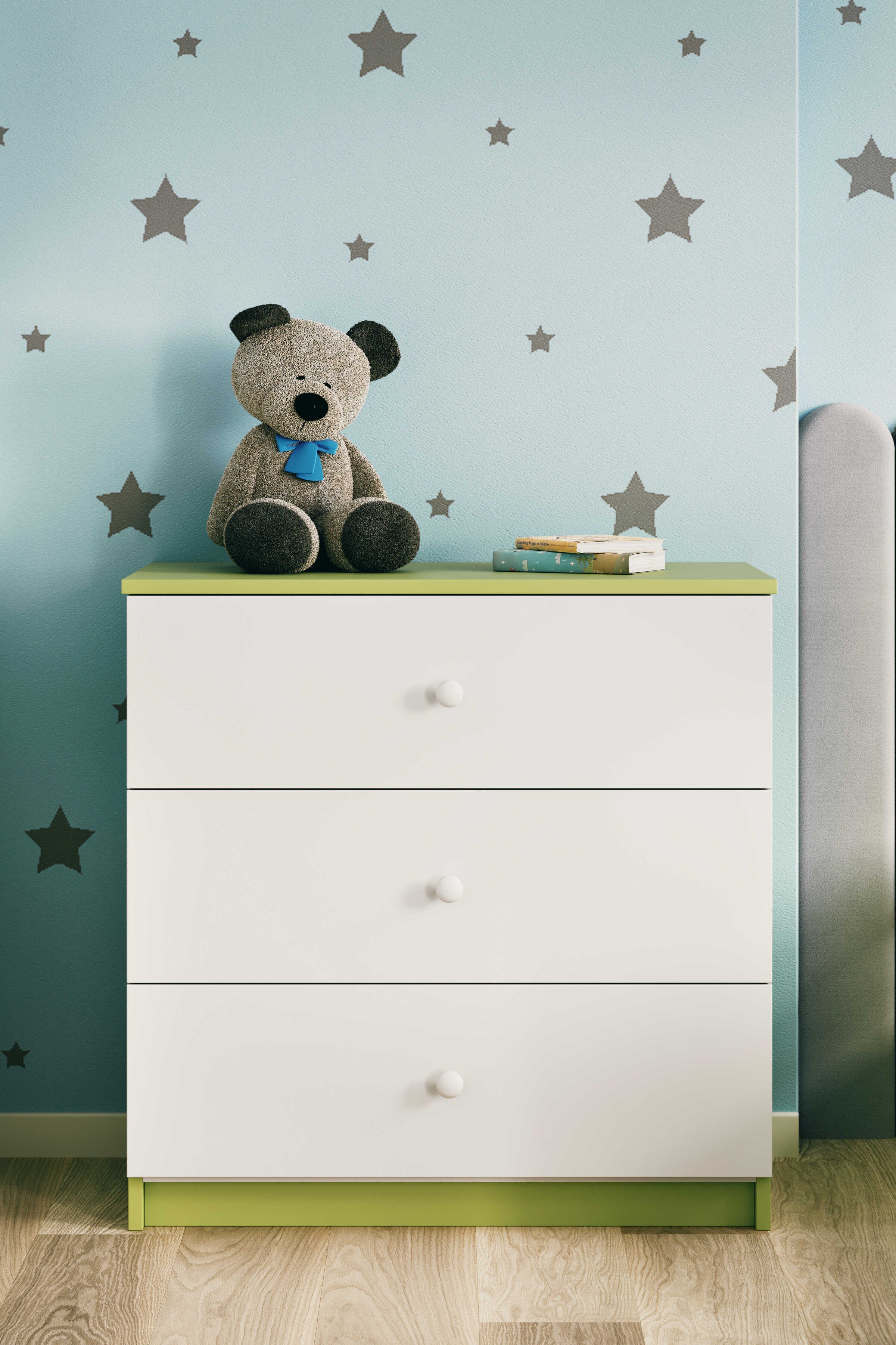 Raumhirsch Furniture Kinderregal Kinderkommode mit Motiv, Spielzeugregal mit Schubladen - Kinderzimmermöbel, stabile Konstruktion, kindgerecht, verschiedene Farben & Designs
