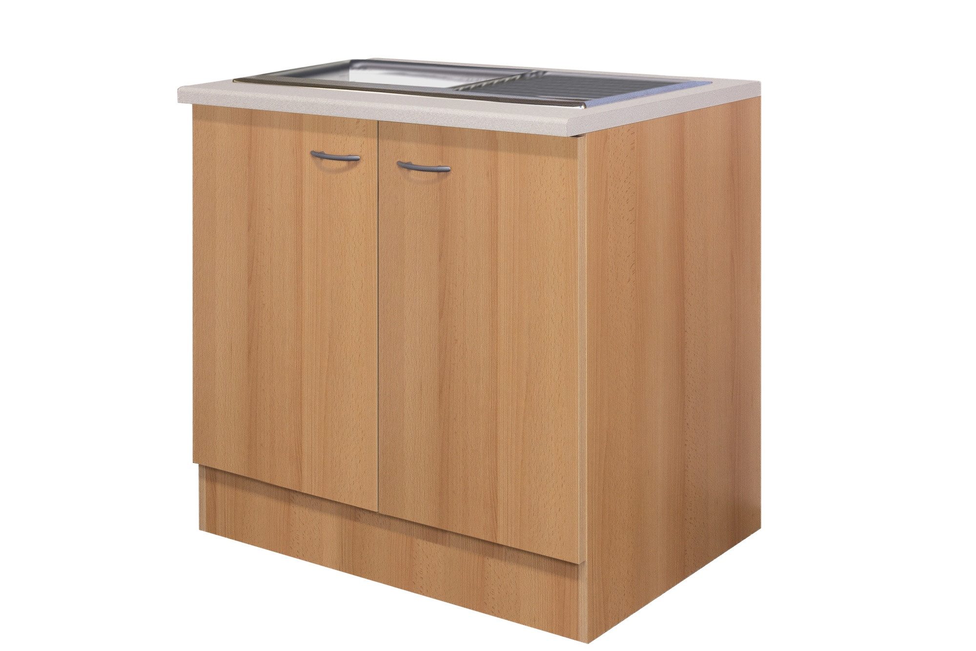 Flex-Well Spülenunterschrank Spülenunterschrank 100 cm mit Arbeitsplatte & Spüle - Buche – Namu