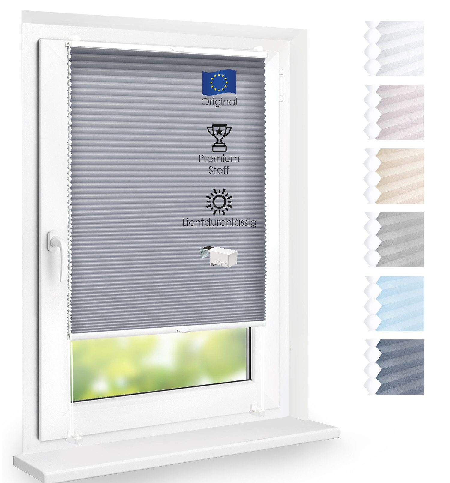 DomDeco Wabenplissee Premium Plissee ohne Bohren, lichtdurchlässig, Sichtschutz, verspannt, blickdicht, Klemmfix, UV-Schutz, modernes Fensterplissee