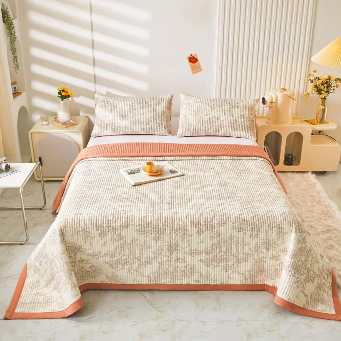 Matratzenschutzbezug Bedruckte Bettdecke, gesteppte Laken,  Vier-Jahreszeiten-Bettdecke, FIDDY, doppellagige, waschbare Steppdecke aus  Baumwolle und Leinen