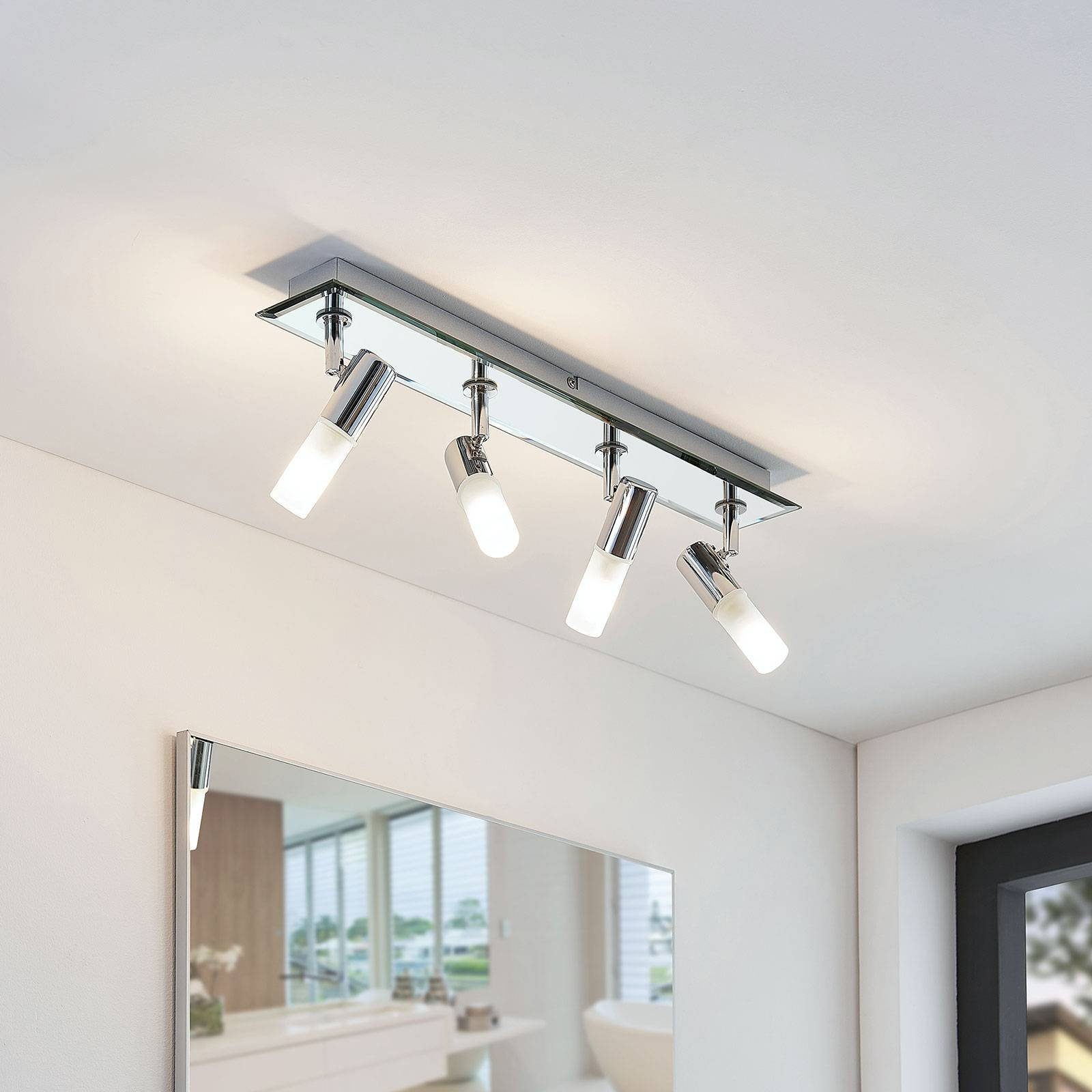 Lindby Deckenstrahler Zela, Metall, Chrom IP44, 4 x 8 W LED