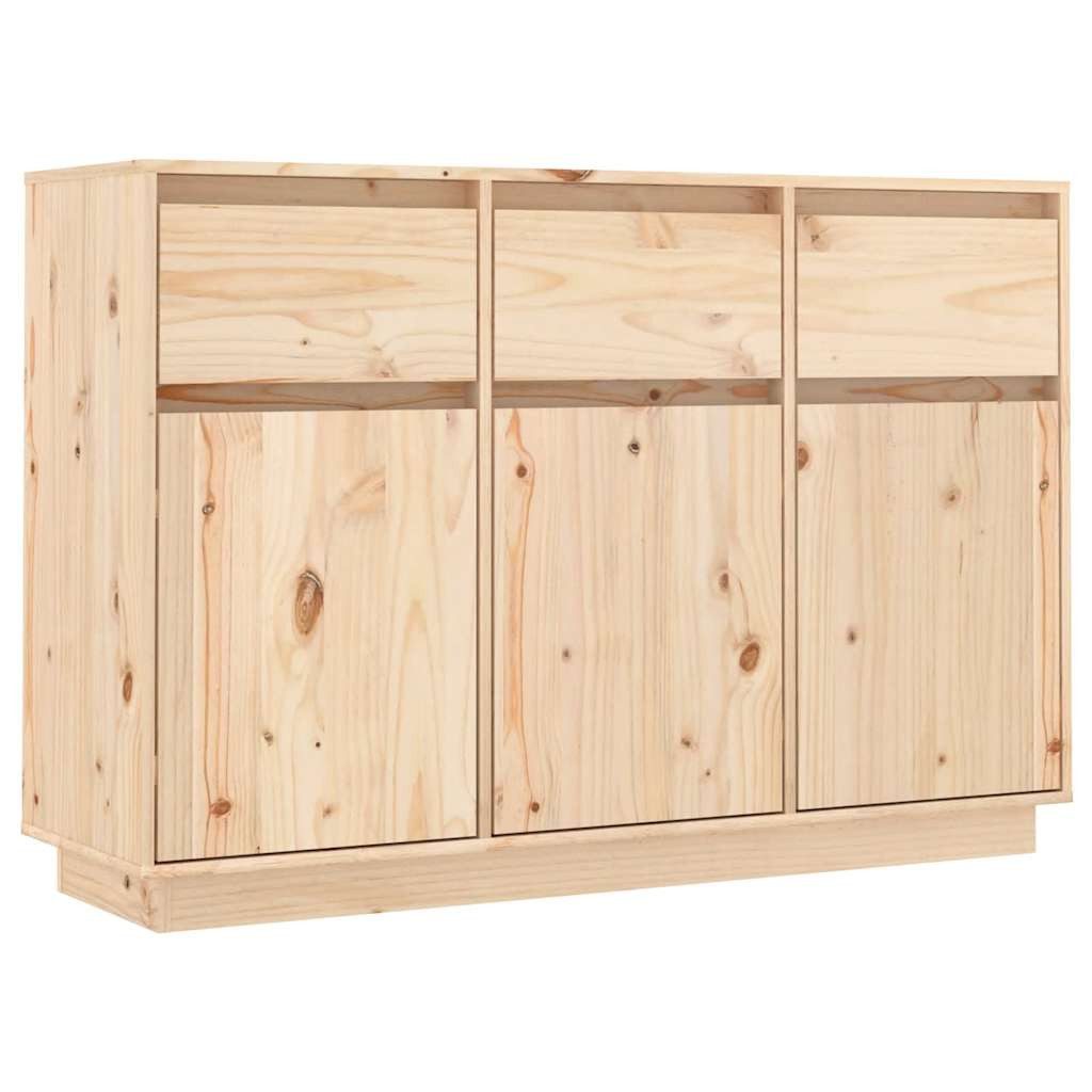 furnicato Sideboard aus massivem Kiefernholz 110 x 34 x 75 cm natur (1 St), Anrichte mit drei Schubladen, sechs Fächern und Wandhalterung