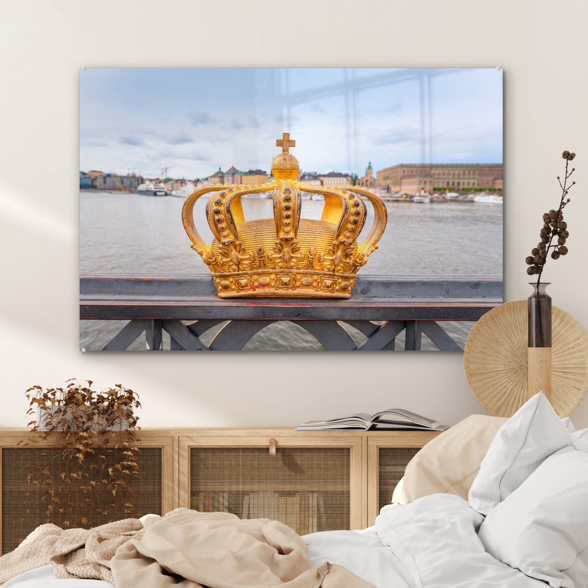 Krone Schlafzimmer Brücke, Acrylglasbild der & Wohnzimmer Goldene (1 Acrylglasbilder MuchoWow St), auf