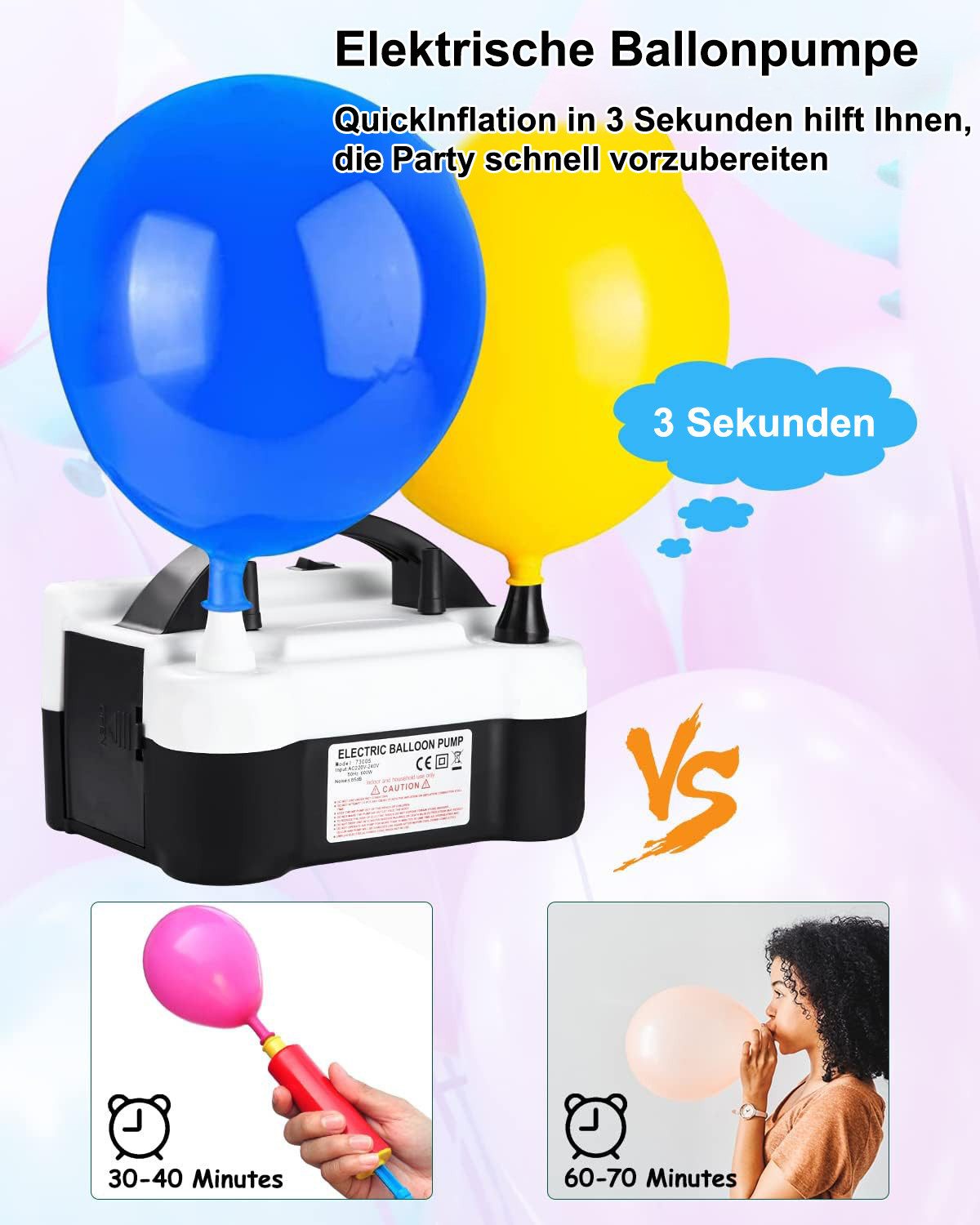 SinLaw Luftpumpe Elektrische Ballonpumpe, 600 Watt, tragbares Aufblasgerät, 2 Modi (1-tlg), Doppeldüsenpumpe, automatischer und halbautomatischer Modus