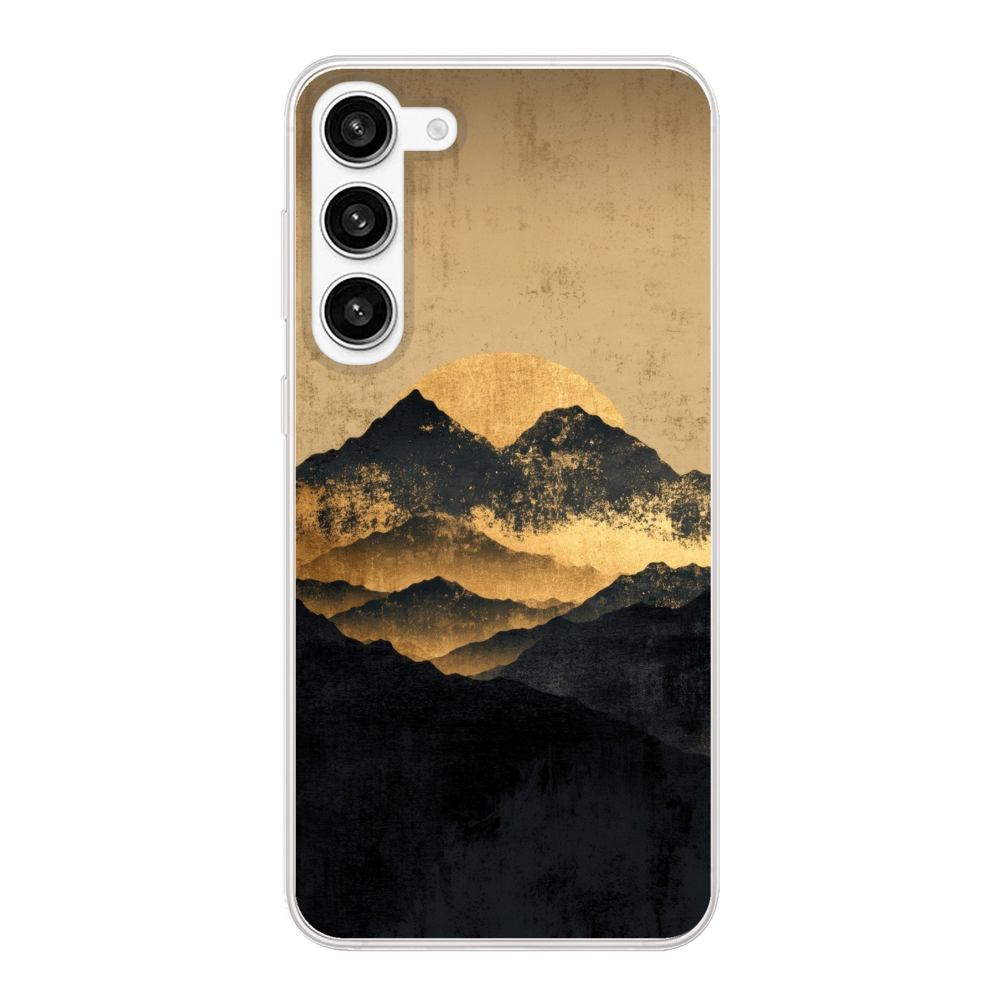 MuchoWow Handyhülle für Samsung Galaxy S23 Plus Goldene Berge bei Mondschein, Phone Case, Silikon, Schutzhülle Dünn