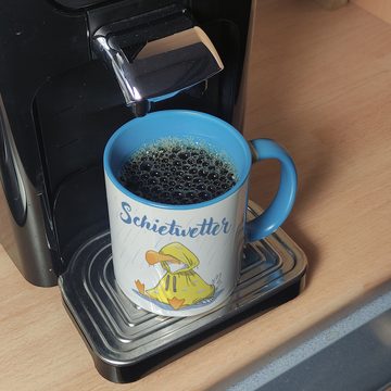 speecheese Tasse Möwe Kaffeebecher in hellblau mit Spruch Schietwetter