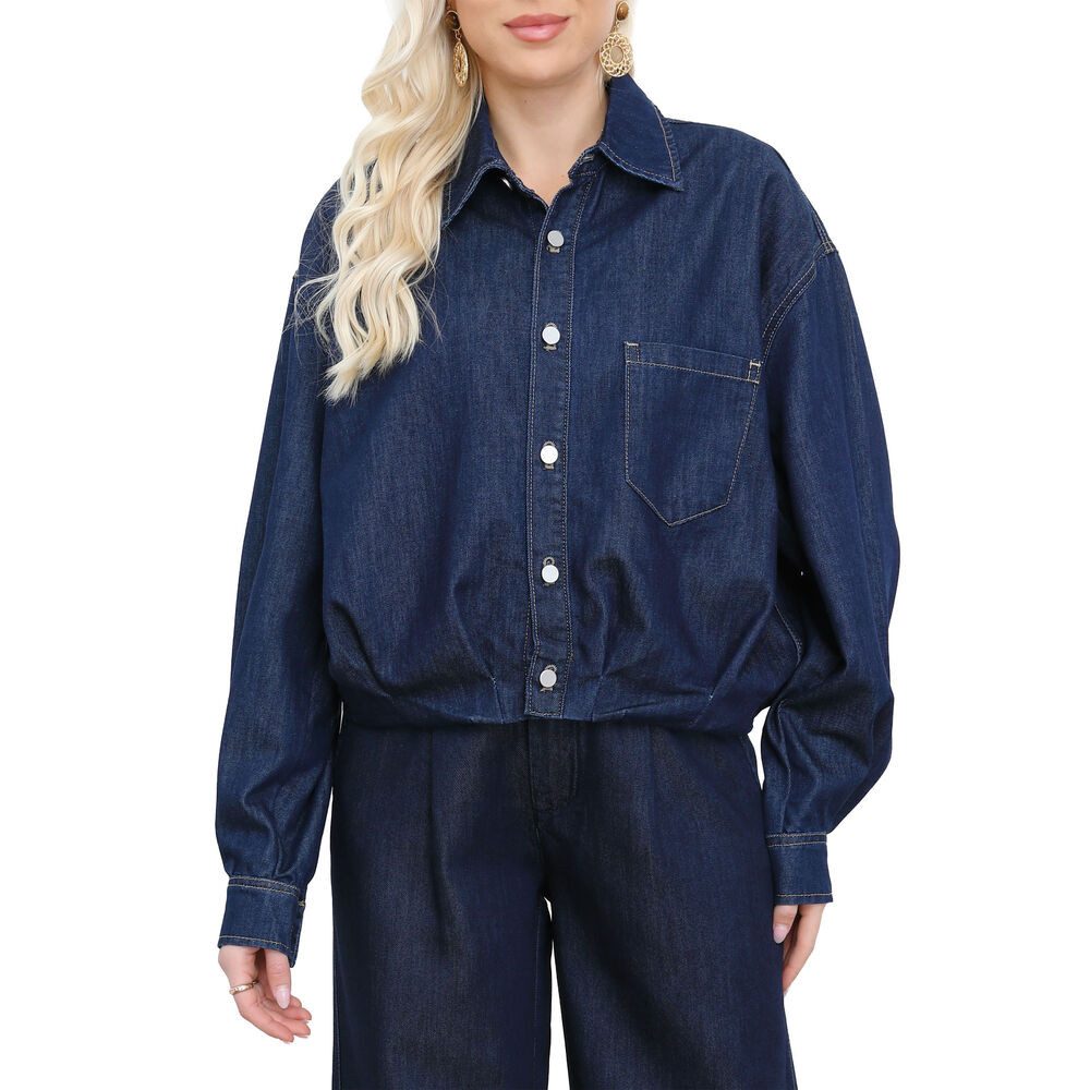 Jeansjacke Damen Jeanshemd mit Knopfleiste und Brusttasche